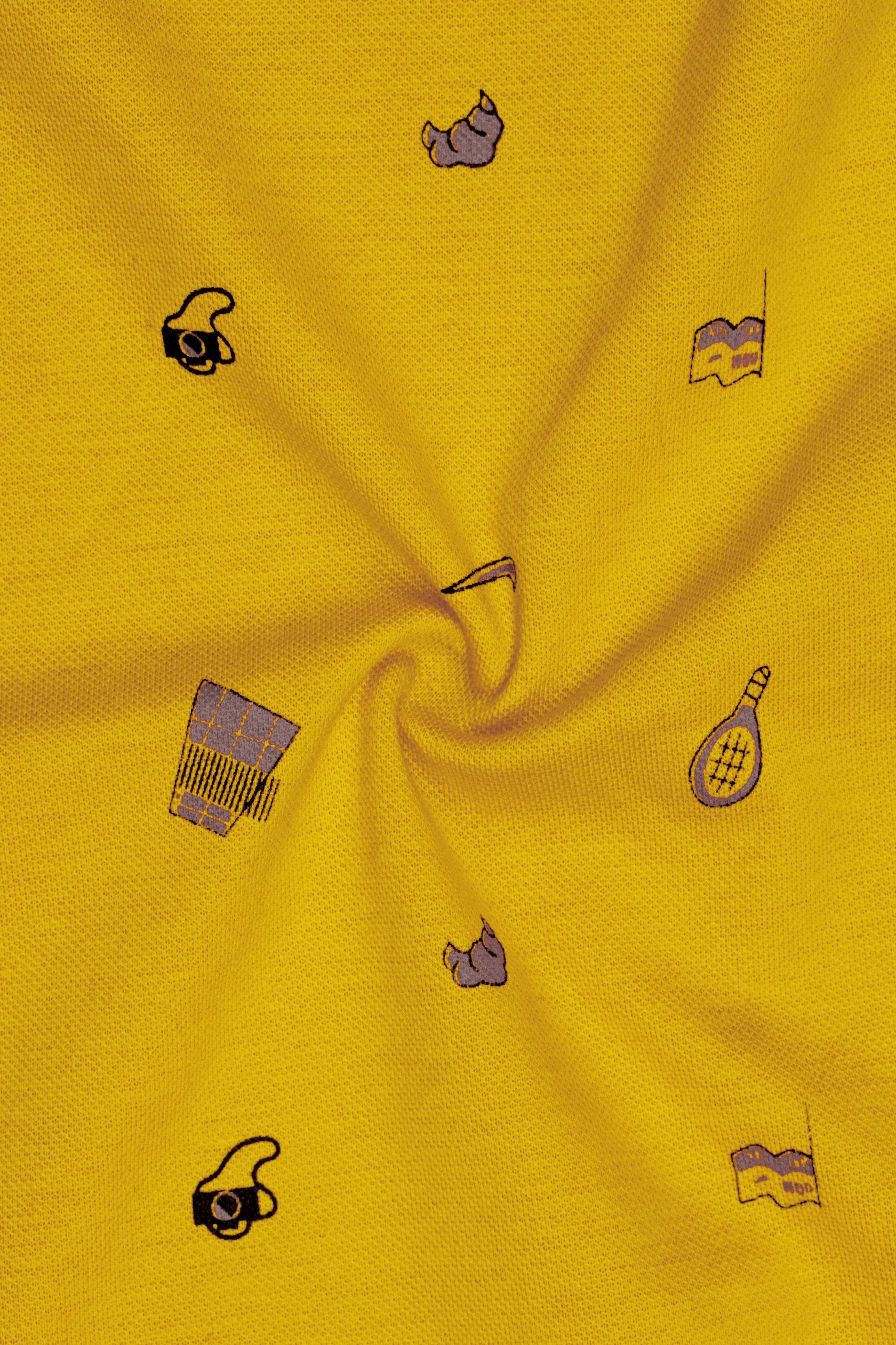 Sunglow Yellow Printed Organic Cotton Mercerised Pique Polo