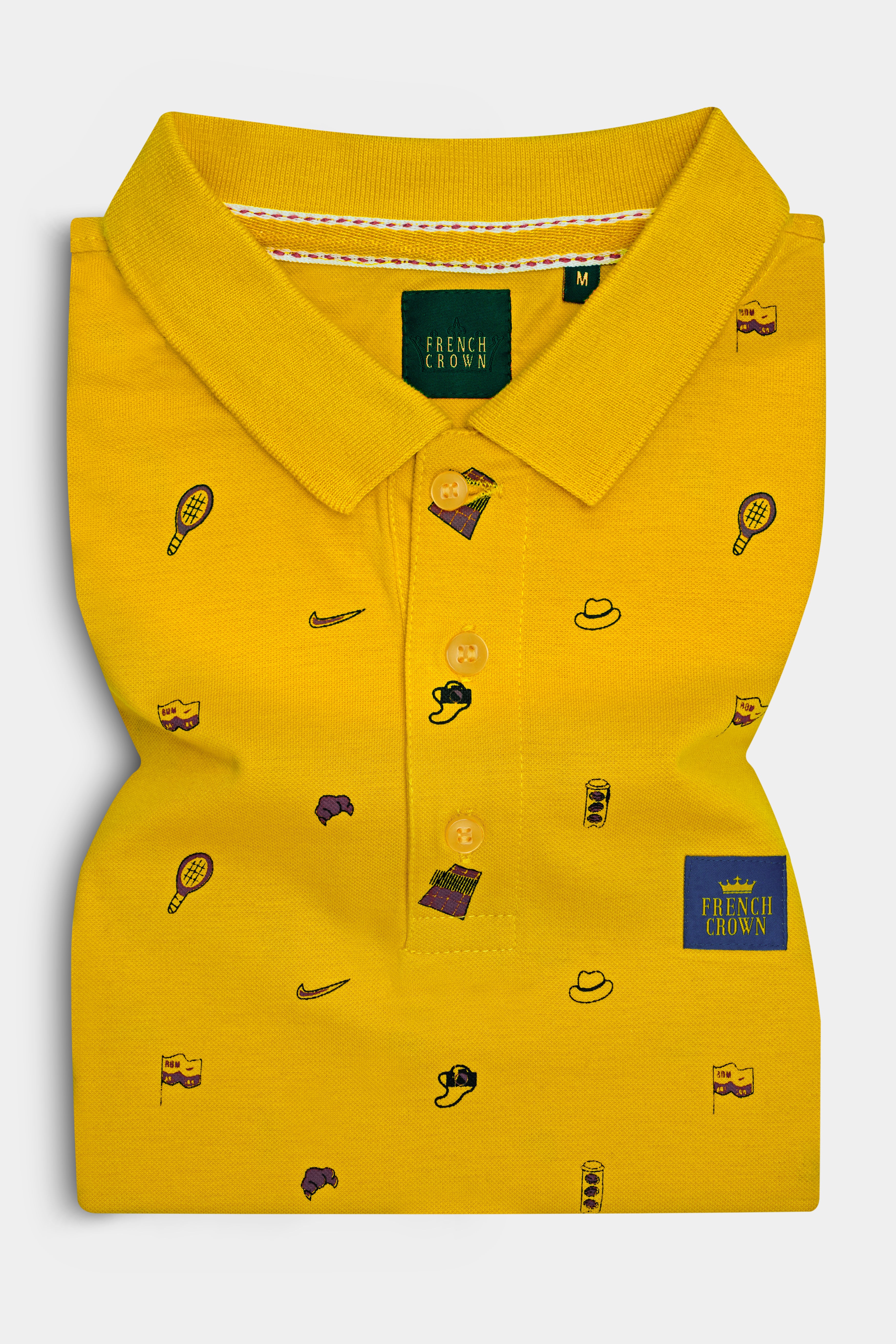 Sunglow Yellow Printed Organic Cotton Mercerised Pique Polo