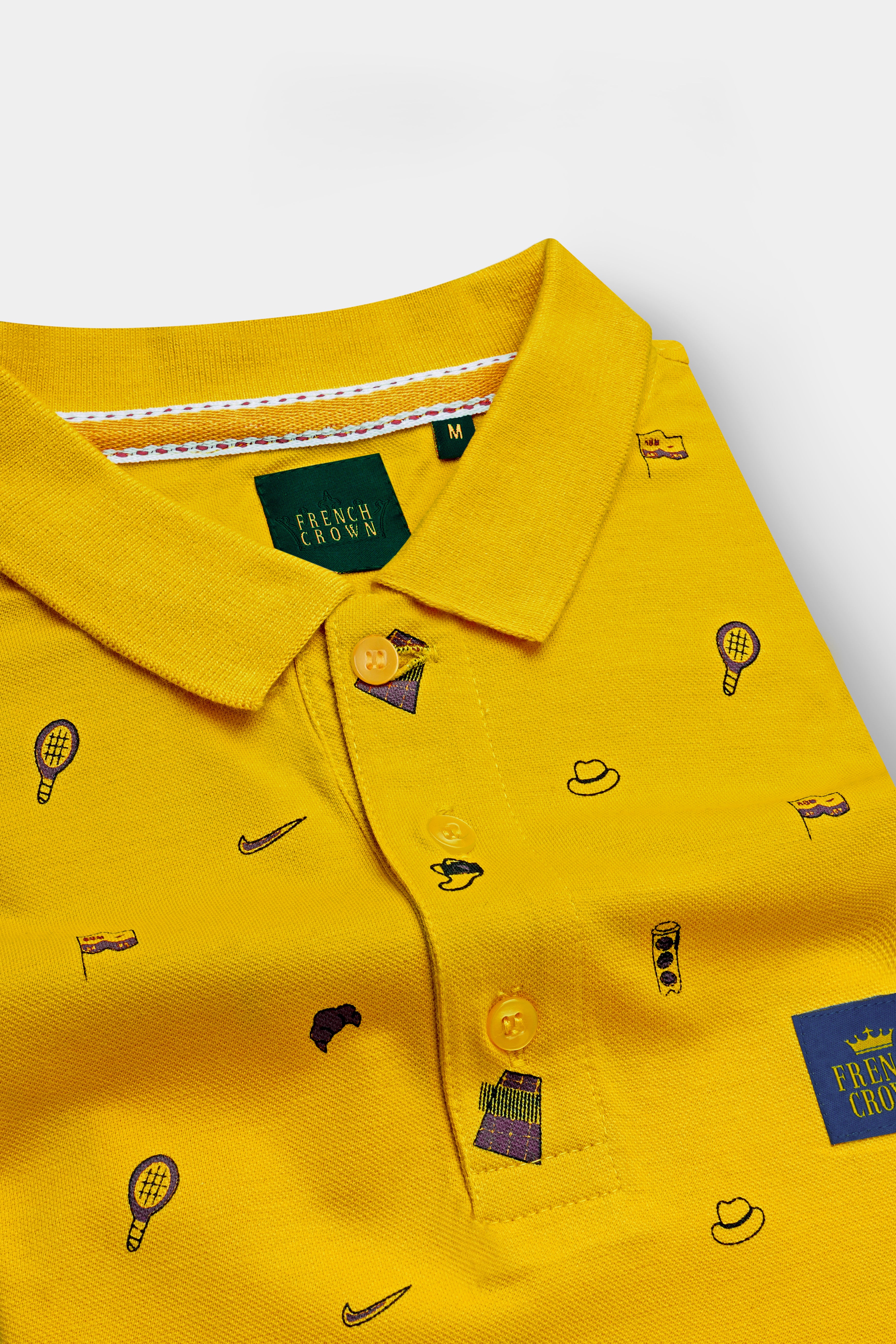 Sunglow Yellow Printed Organic Cotton Mercerised Pique Polo