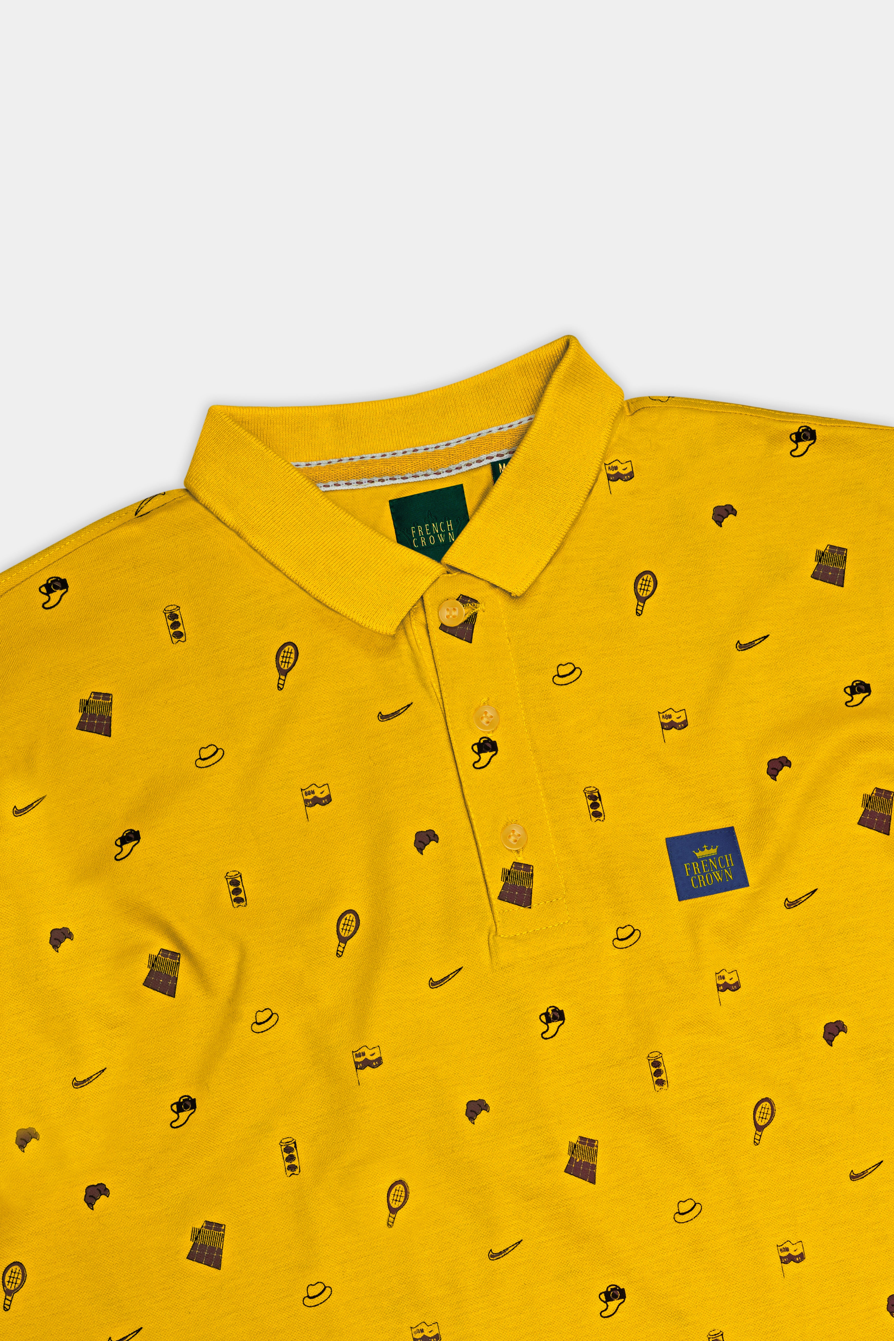 Sunglow Yellow Printed Organic Cotton Mercerised Pique Polo