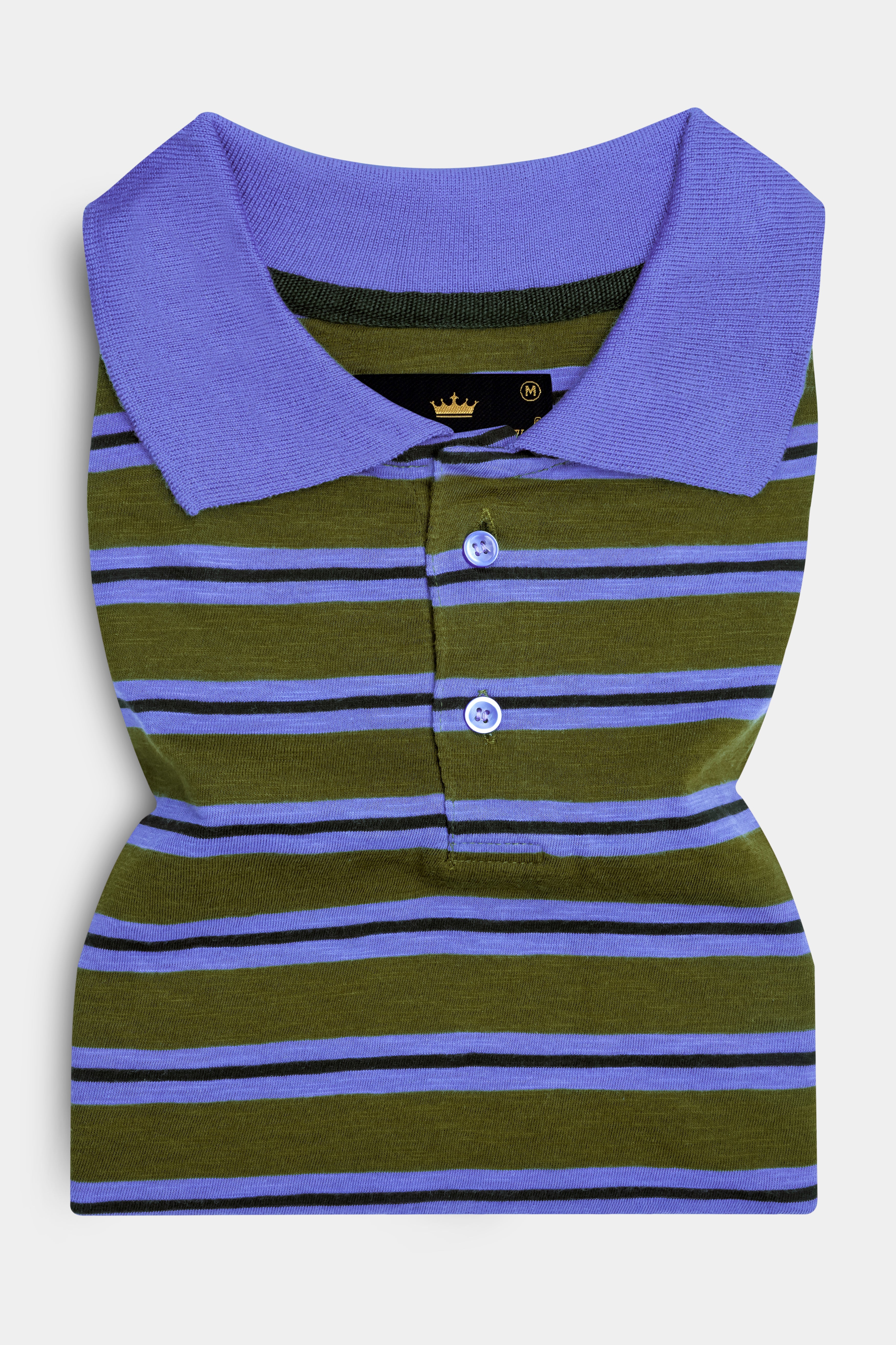 Woodland Green with Blue and Gray Color Striped Supima Organic Cotton Polo
