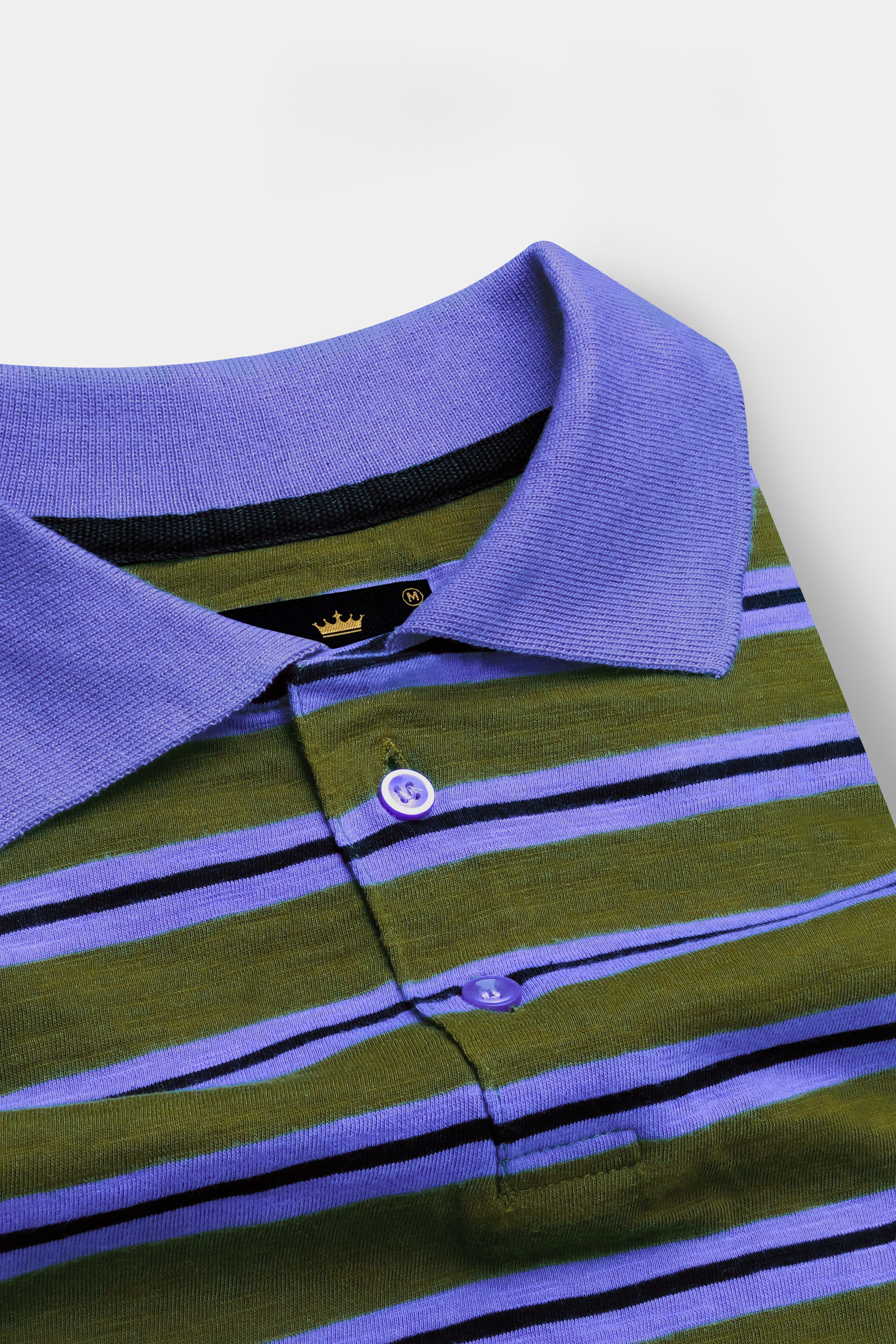 Woodland Green with Blue and Gray Color Striped Supima Organic Cotton Polo