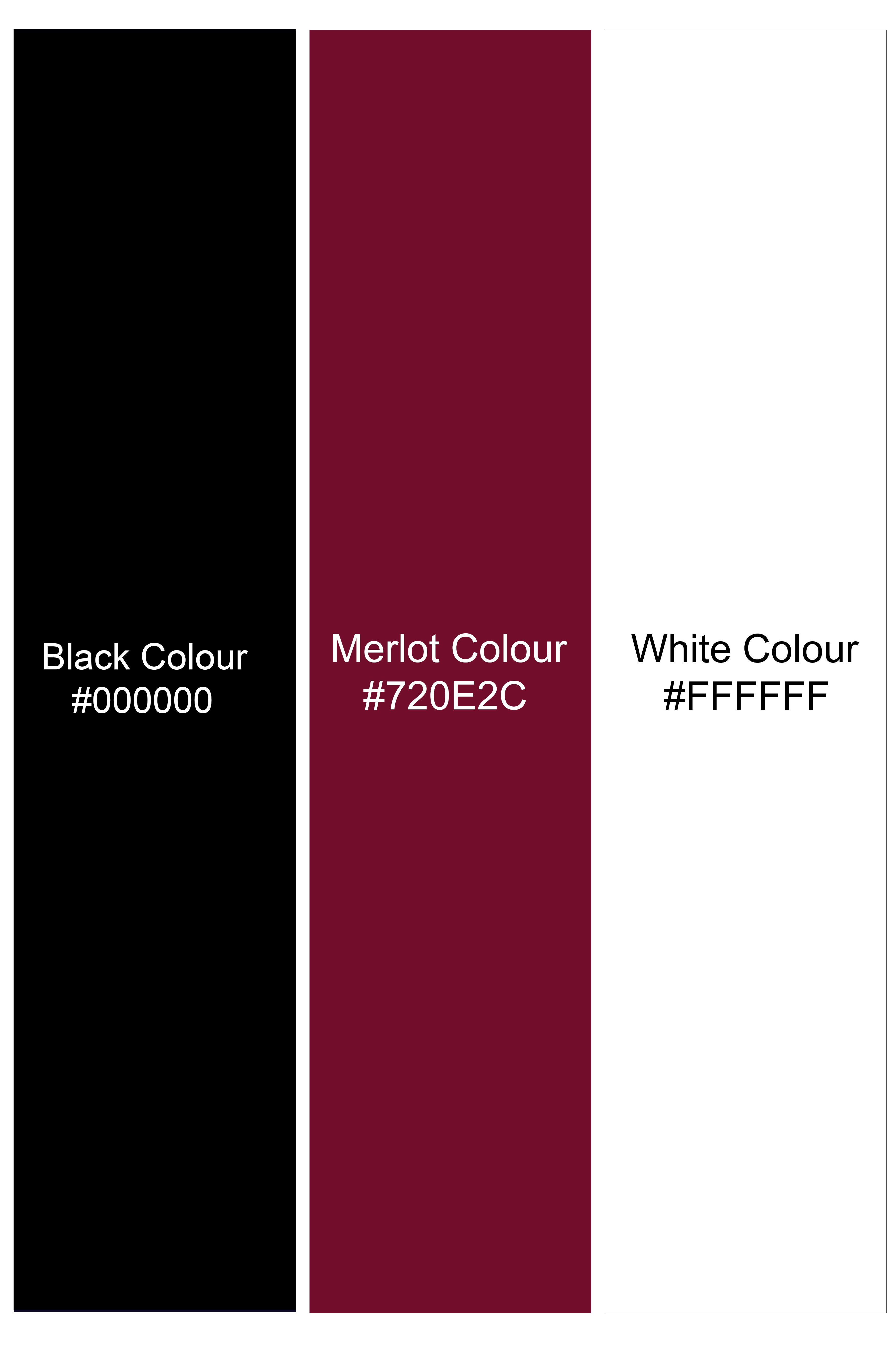 Jade Black with White and Merlot Maroon Colour Block Pattern Premium Cotton Pique Polo