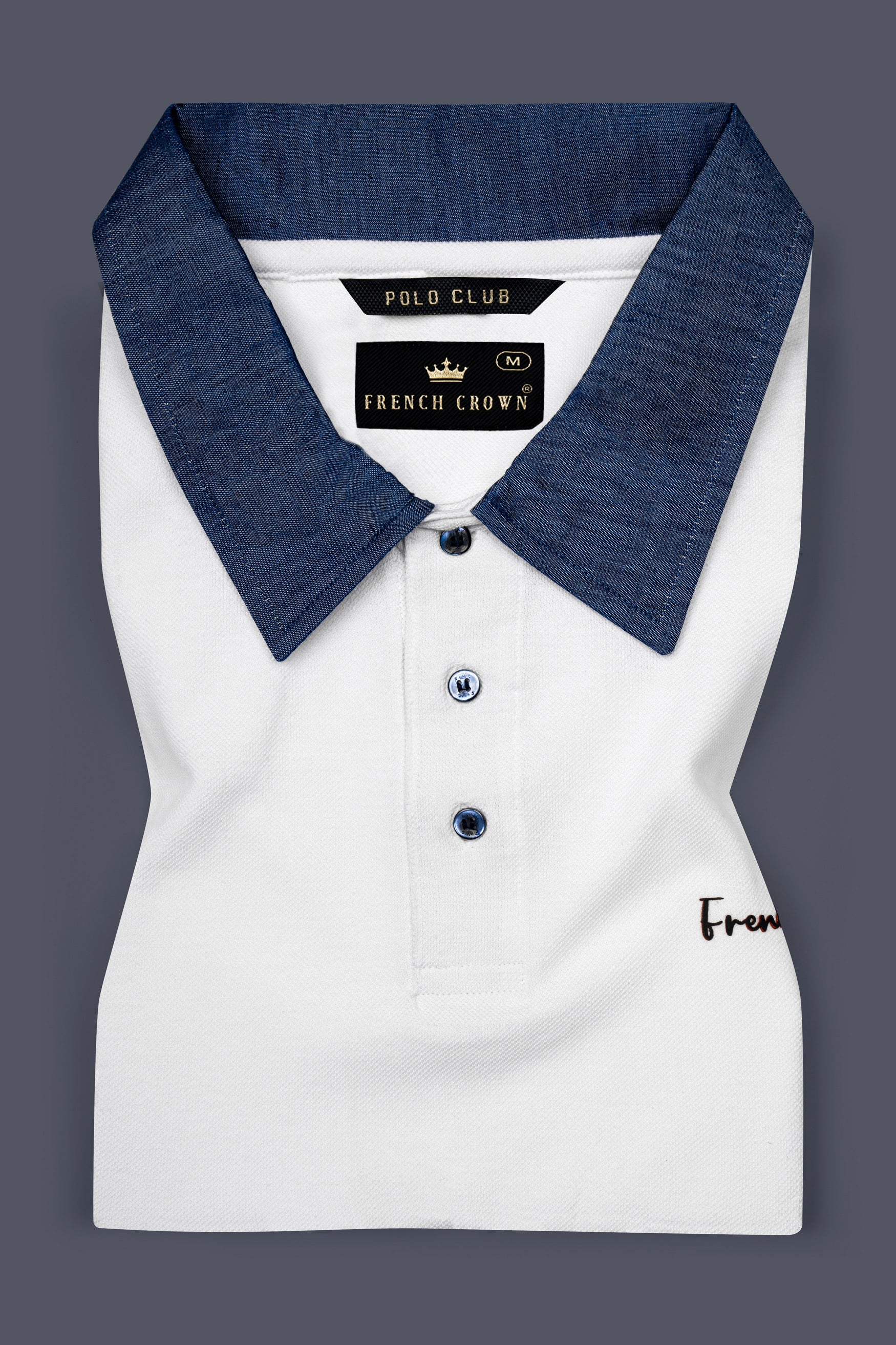 Bright White With Ebony Blue Premium Cotton Pique Polo