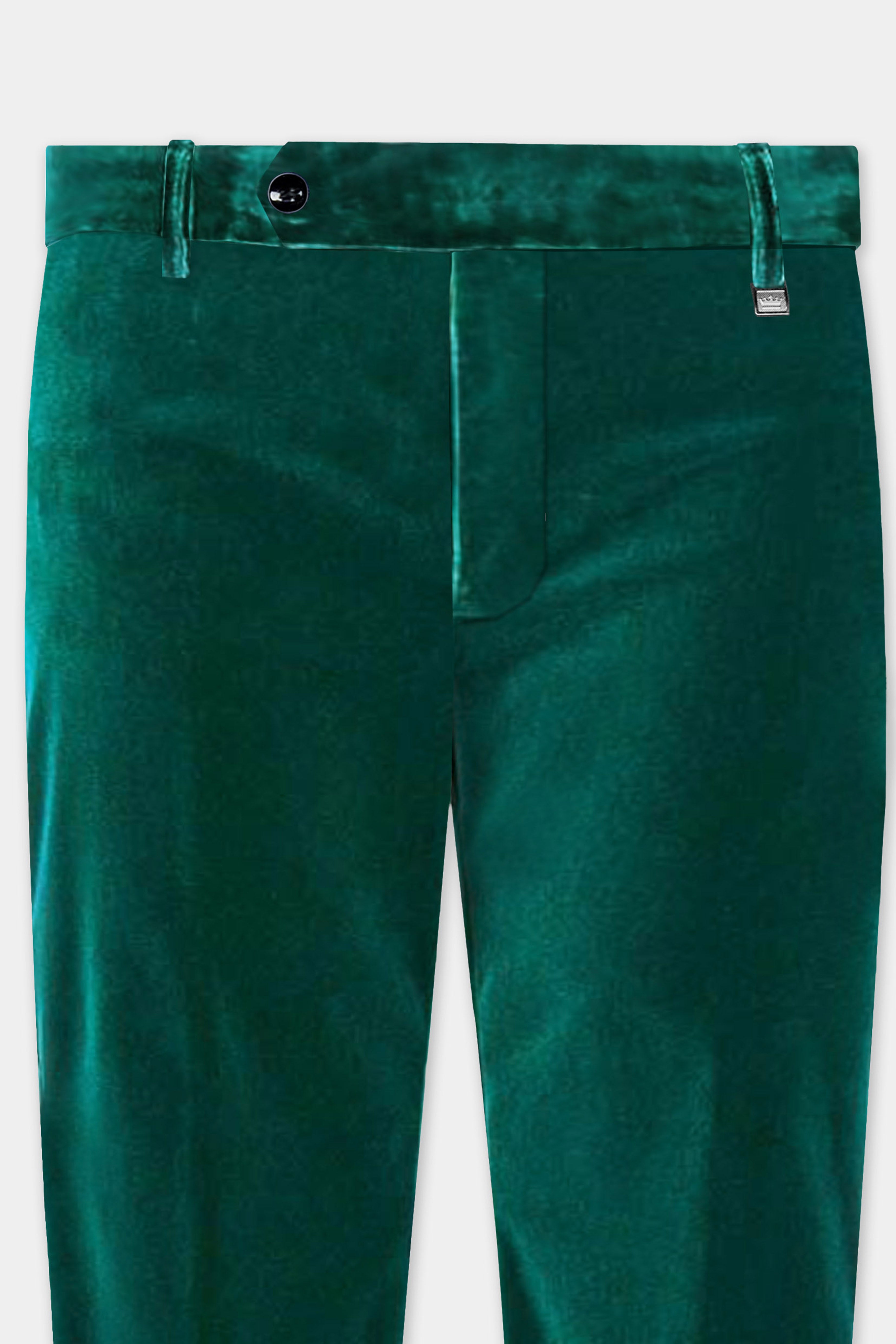 Emerald-Daintree Green Textured Velvet Pant