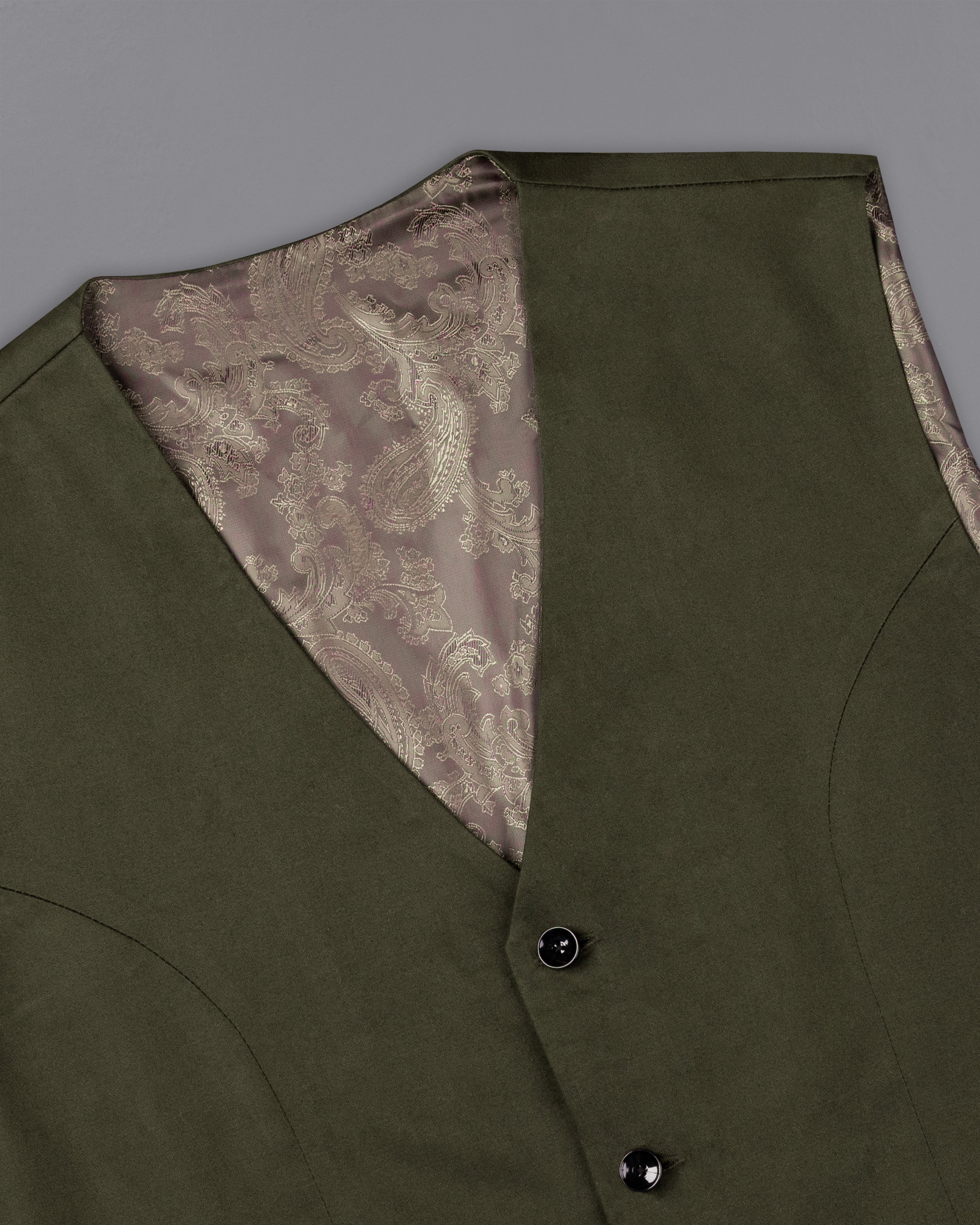 Taupe Green Solid Premium Cotton Waistcoat V2642-36, V2642-38, V2642-40, V2642-42, V2642-44, V2642-46, V2642-48, V2642-50, V2642-52, V2642-54, V2642-56, V2642-58, V2642-60