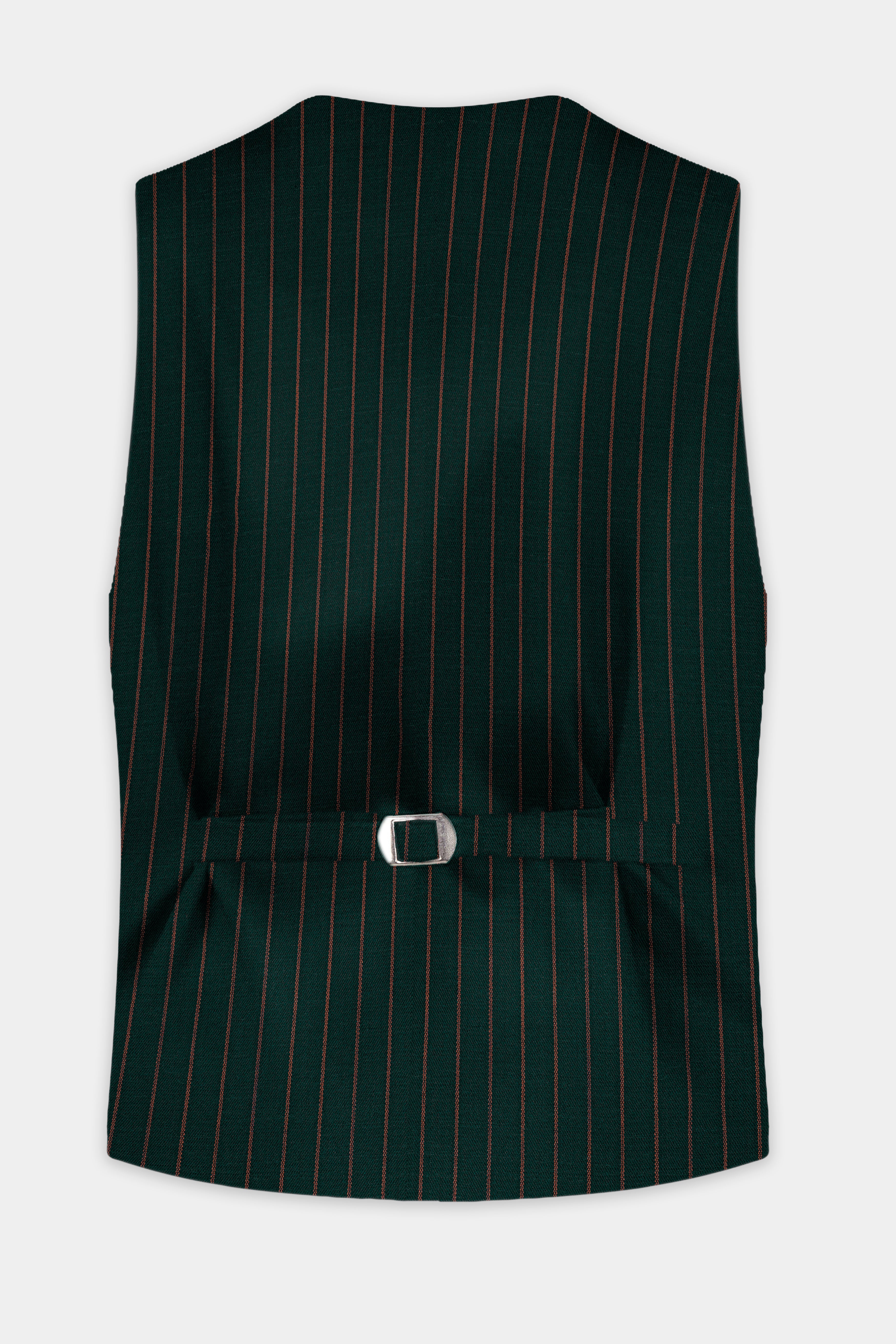 Swamp Green Striped Wool Blend Waistcoat