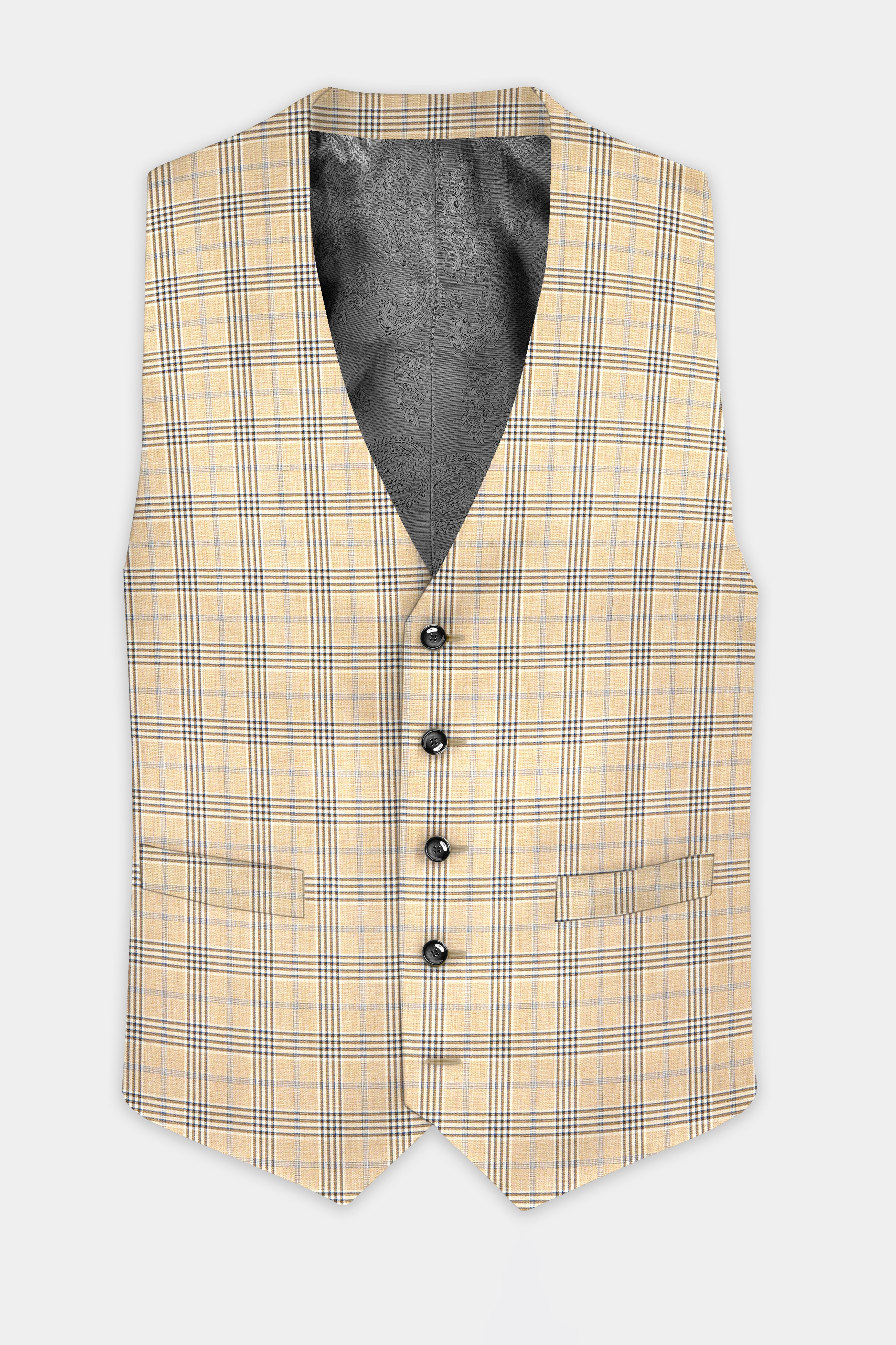 Cameo Cream Plaid Super Fine Wool Blend Waistcoat