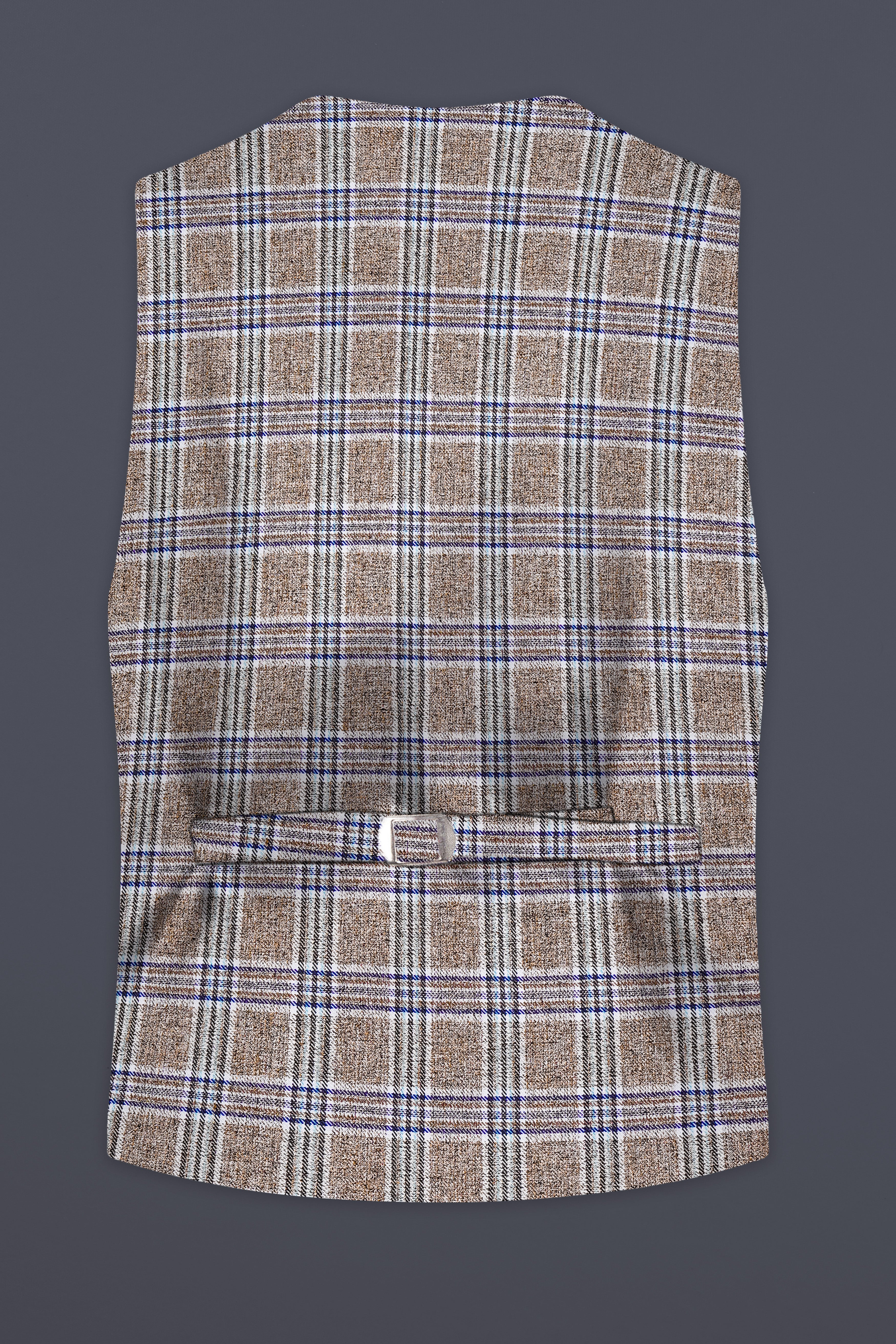 Shadow Brown with Rhino Blue Plaid Wool Blend Waistcoat