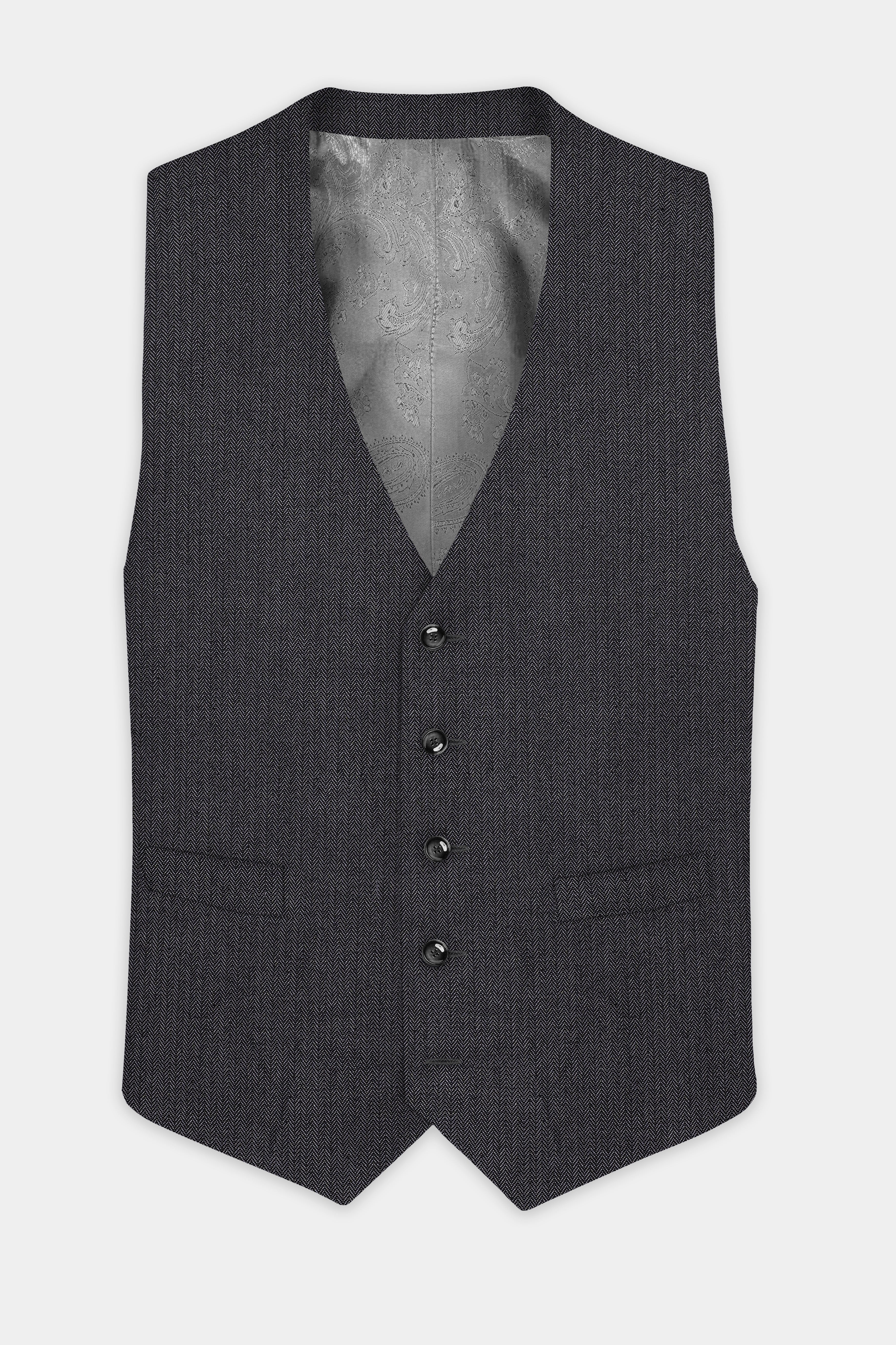 Vampire Gray herringbone Textured Cotton Waistcoat