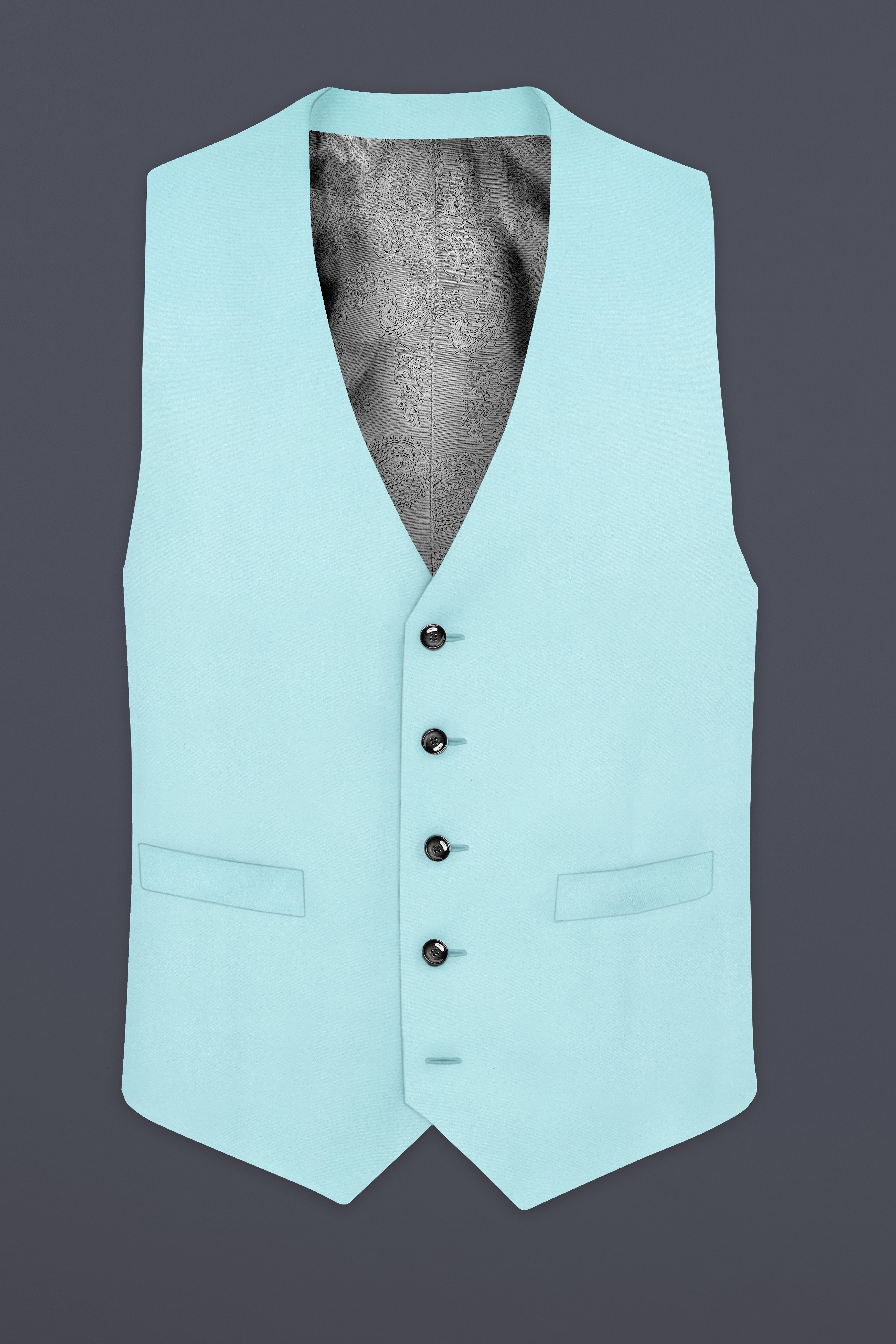 Korean Sinbad Blue Solid Wool Blend Waistcoat