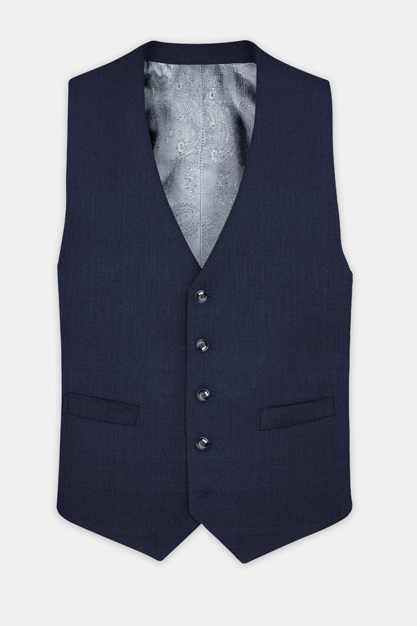 Mizzoni Blue Solid Wool Blend Waistcoat