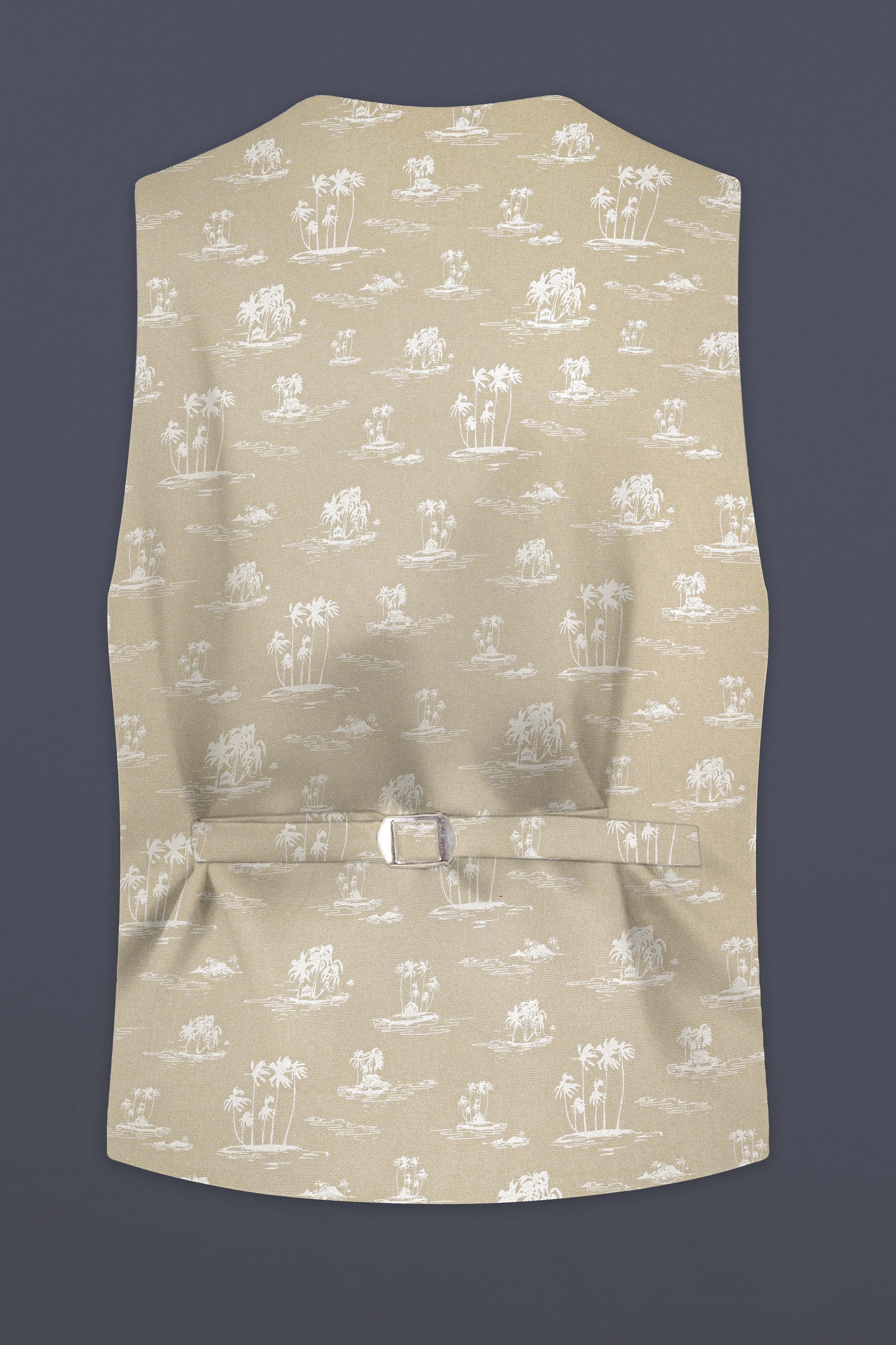 Malta Cream Coconut Tree Printed Cotton Waistcoat