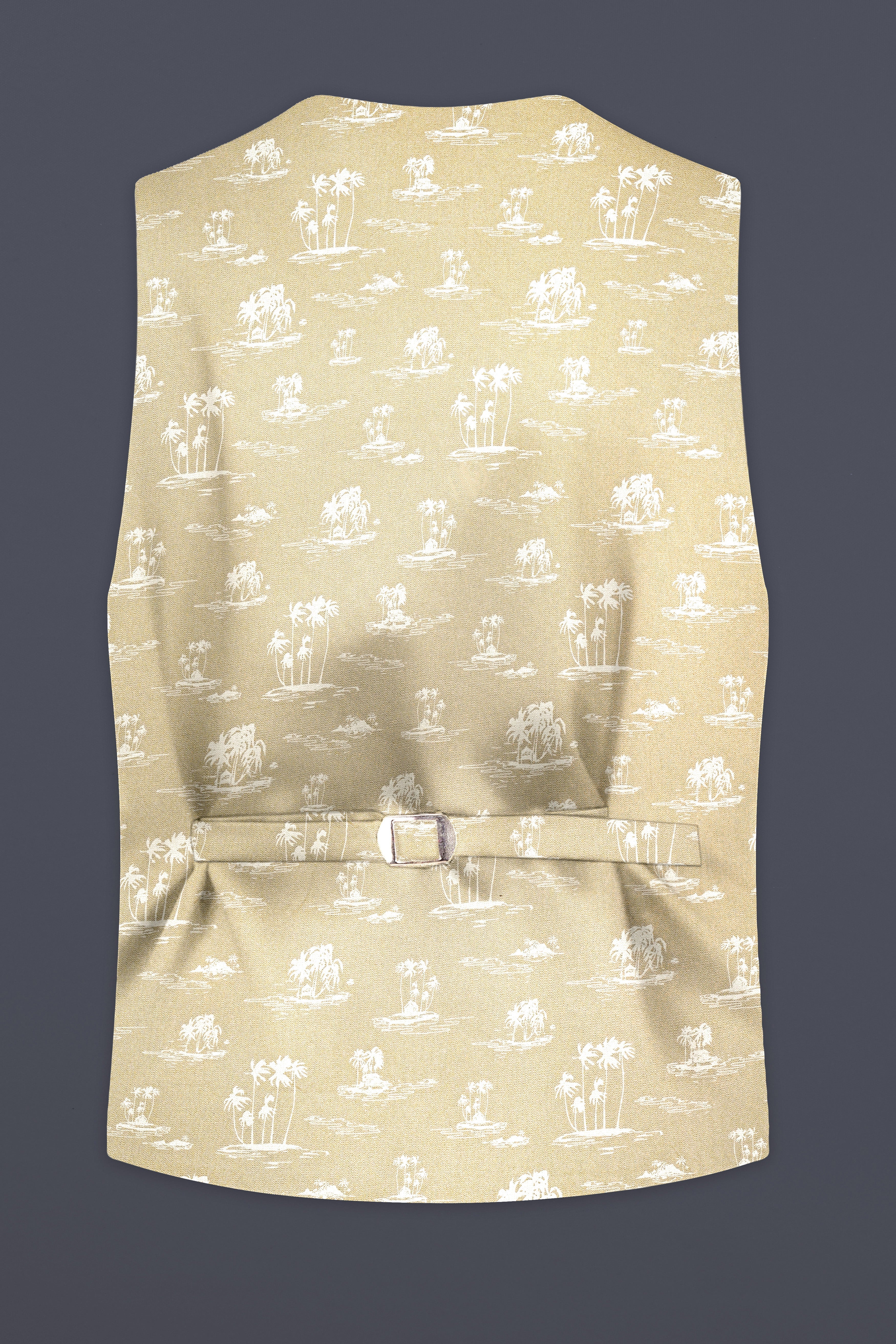 Malta Cream Coconut Tree Printed Cotton Waistcoat