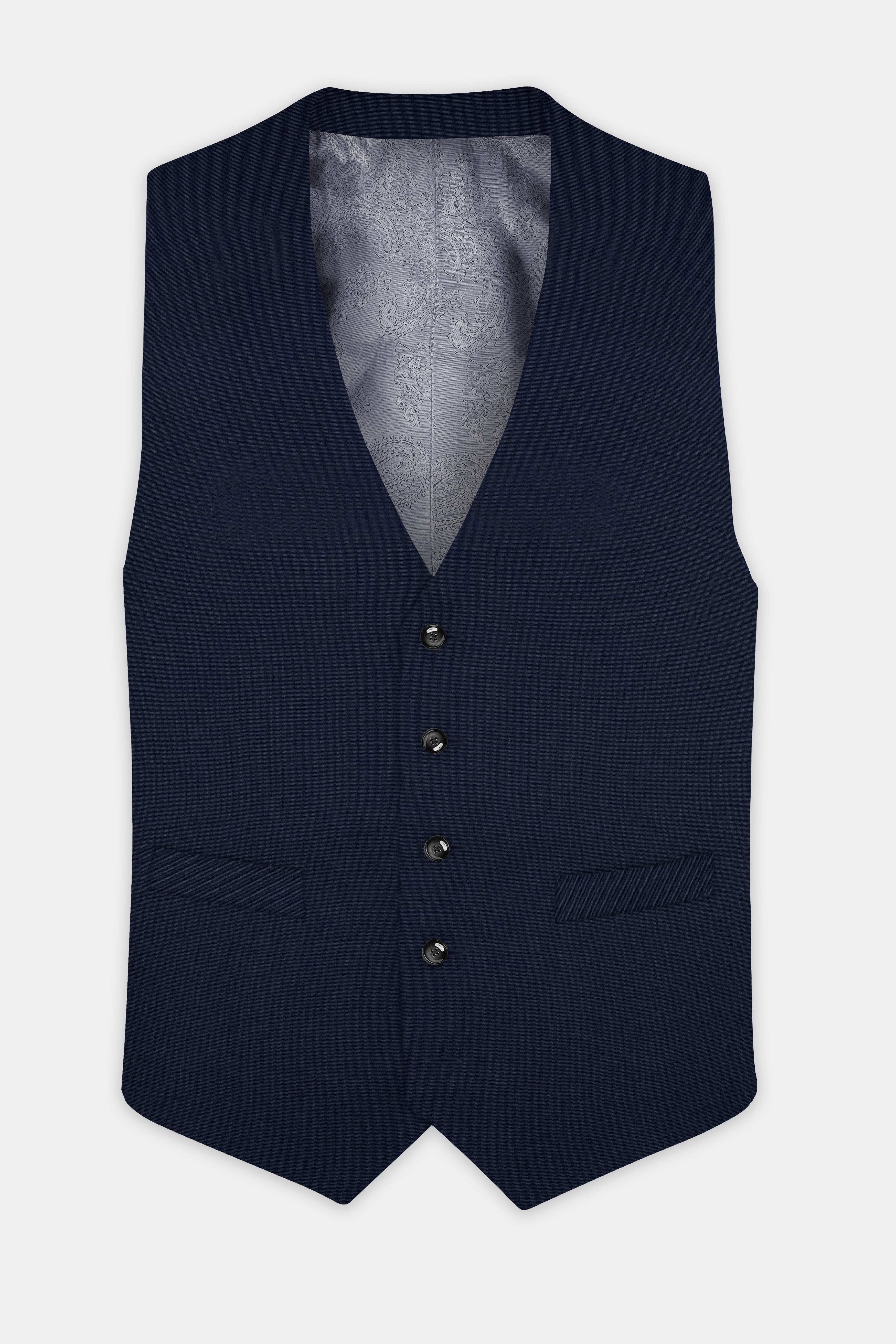 Firefly Blue Textured Wool Blend Waistcoat