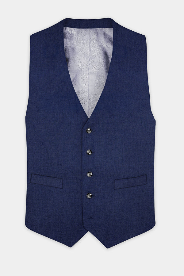 Firefly Blue Textured Wool Blend Waistcoat