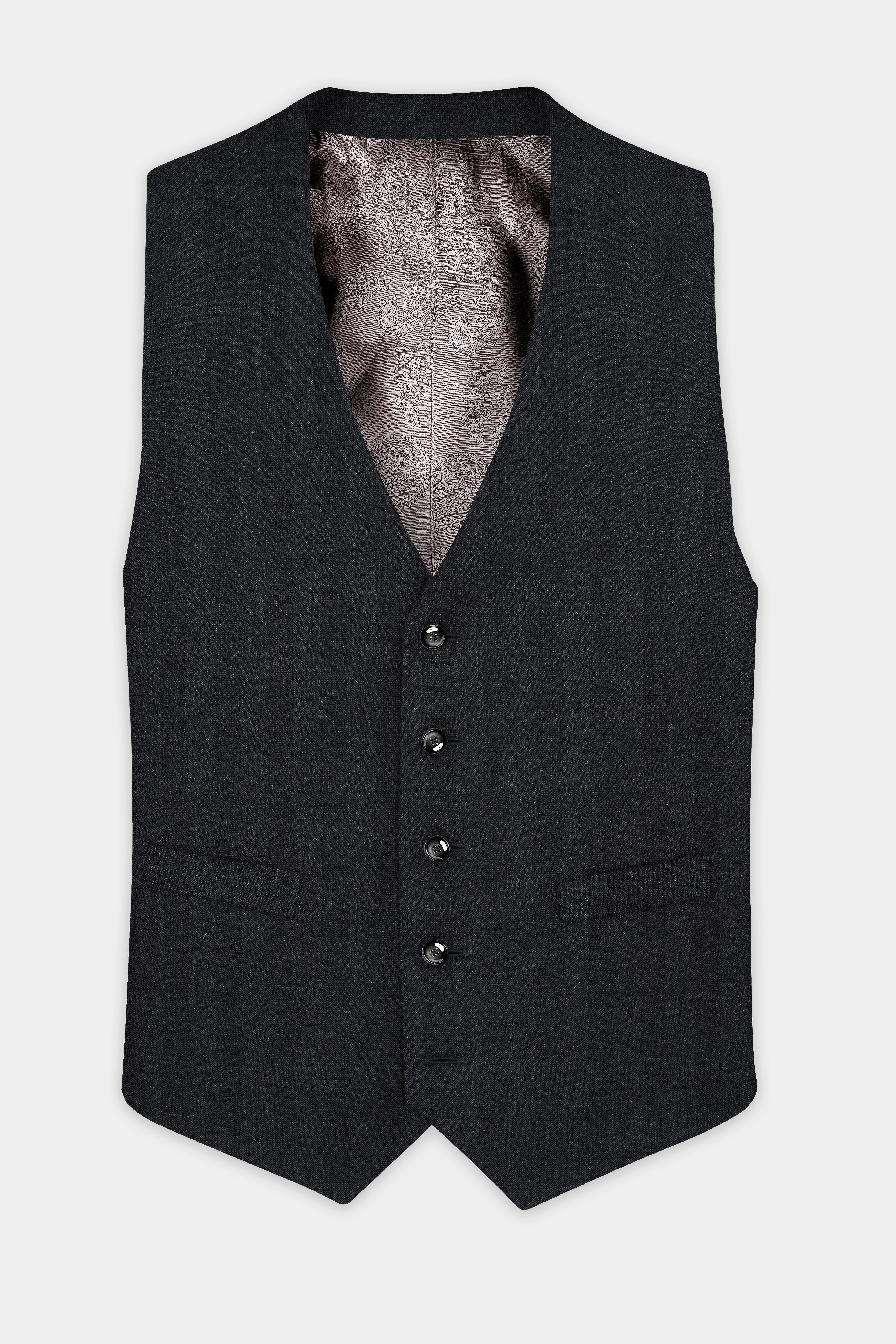 Vulcan Black Striped Wool Blend Waistcoat