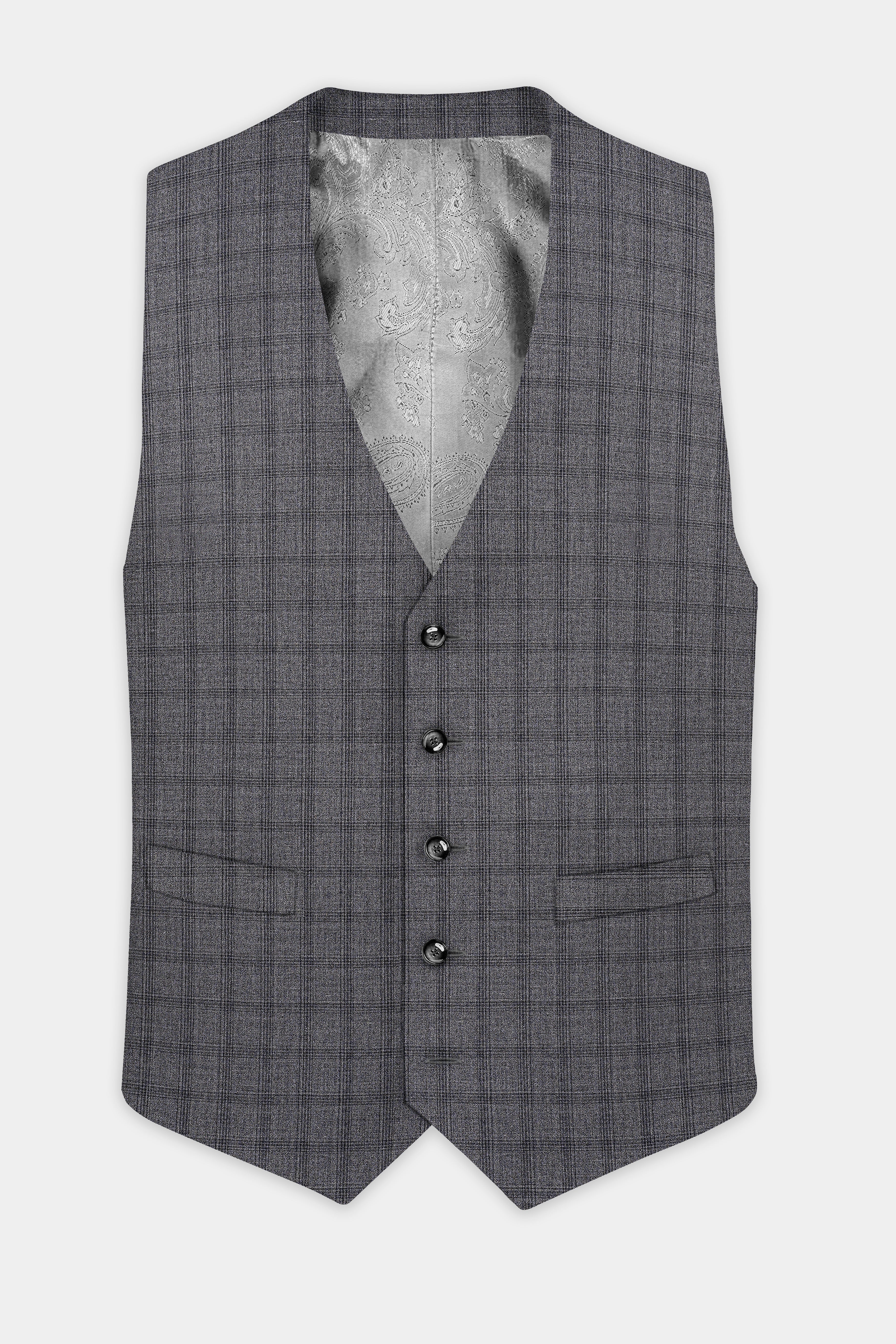 Gravel Gray Checked Wool Blend Waistcoat