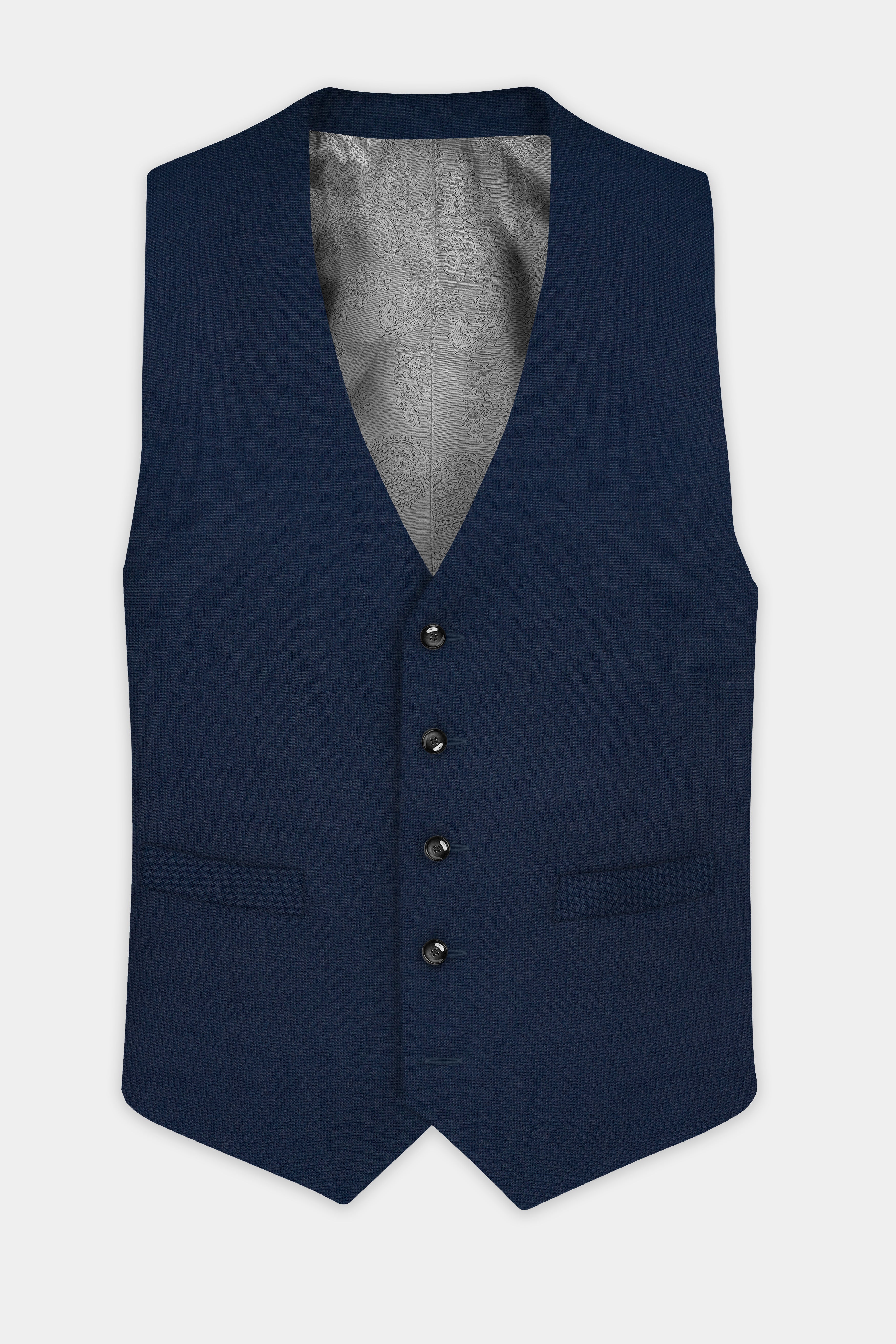 Big Stone Blue Textured Wool Blend Waistcoat