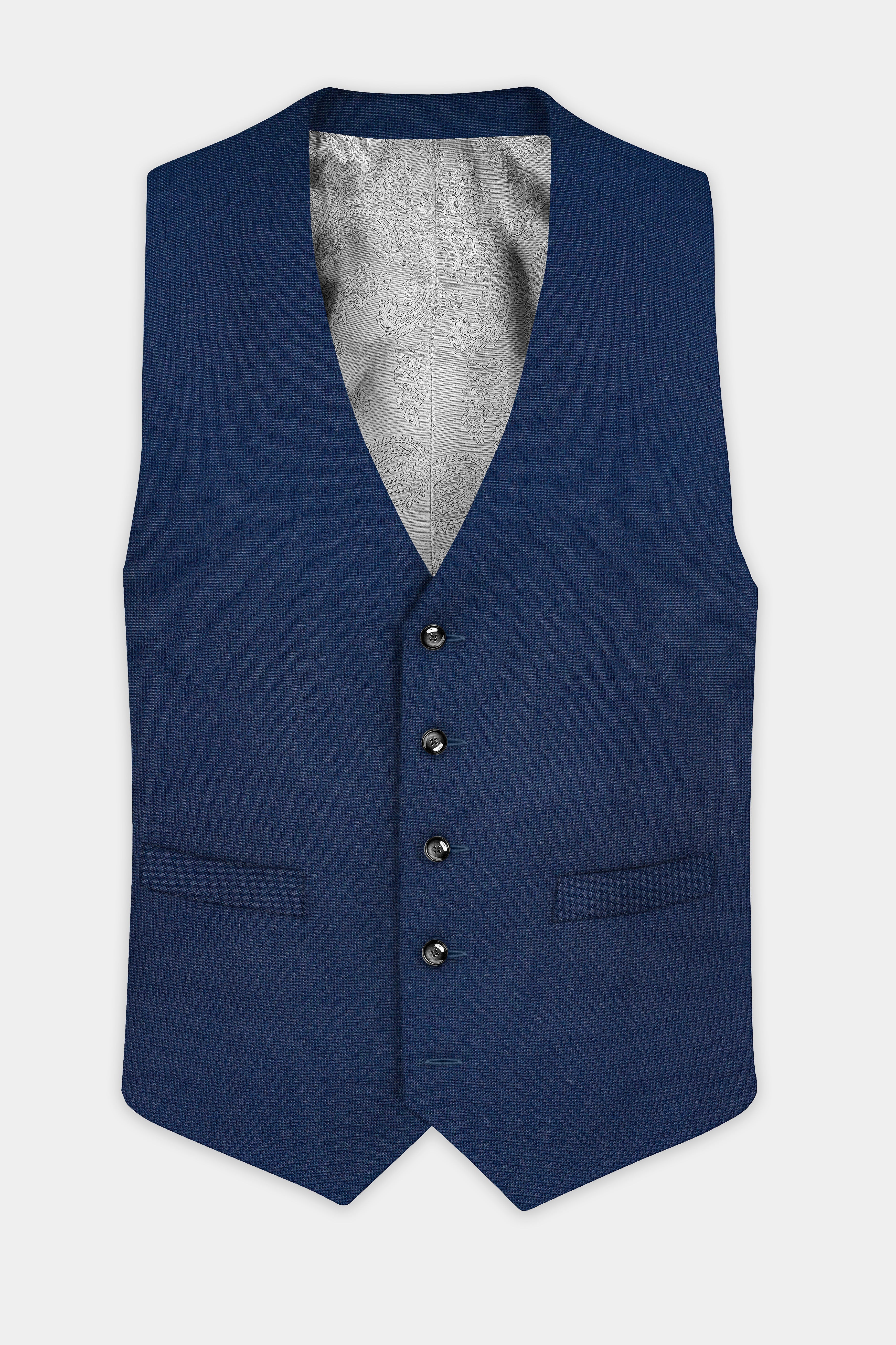 Big Stone Blue Textured Wool Blend Waistcoat