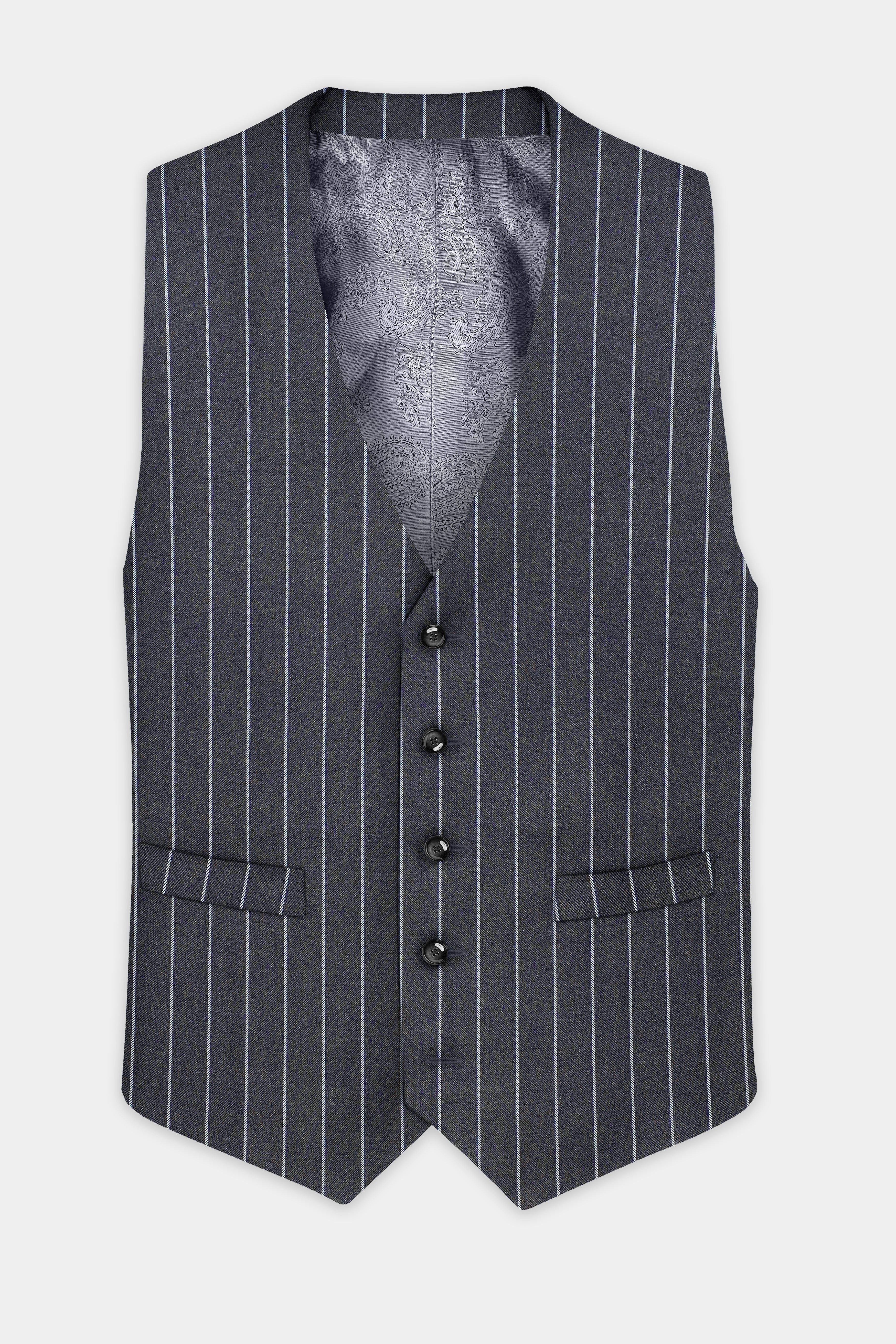 Piano Gray Striped Wool Blend Waistcoat