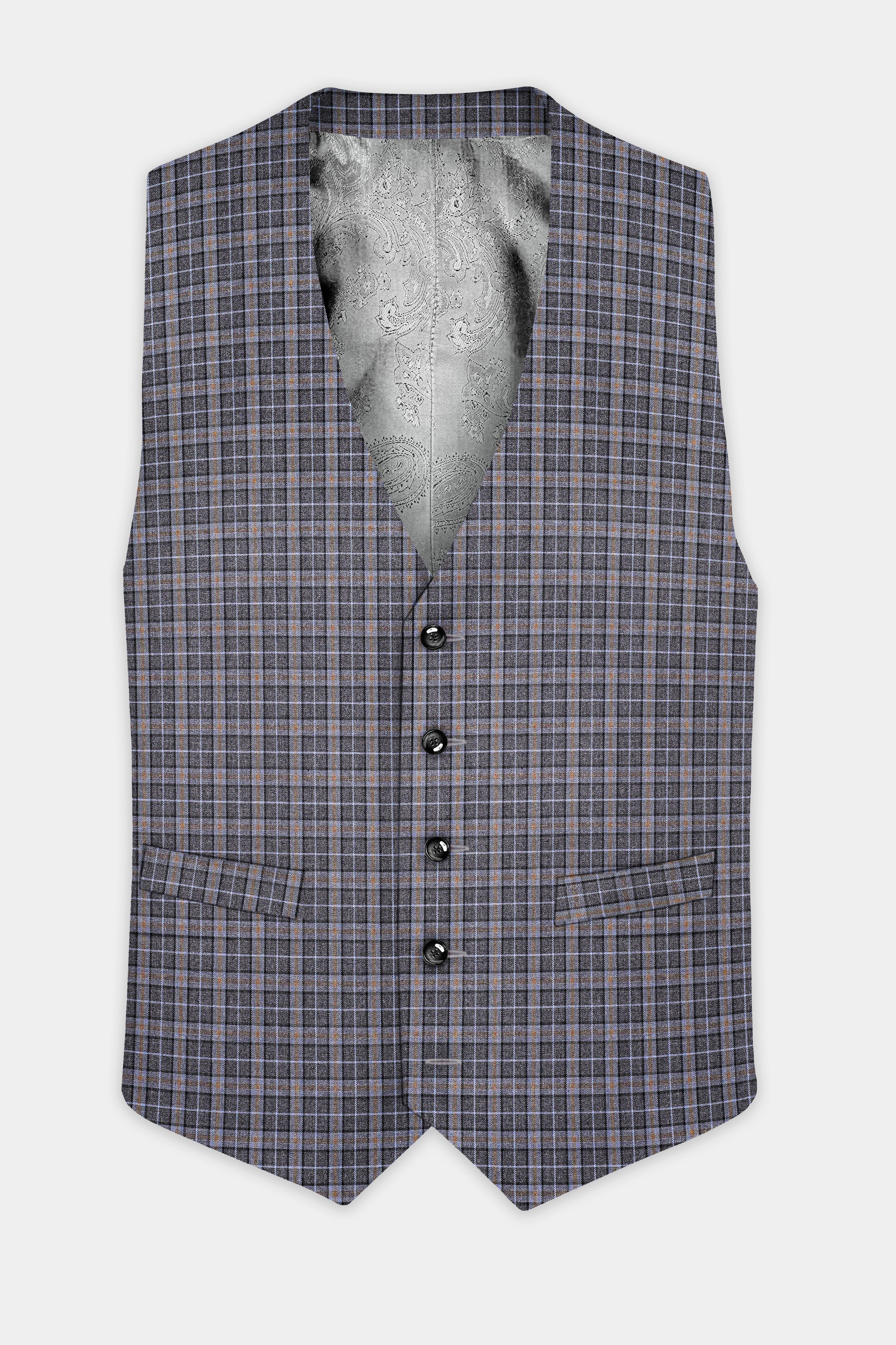 Smokey Gray Plaid Wool Blend Waistcoat