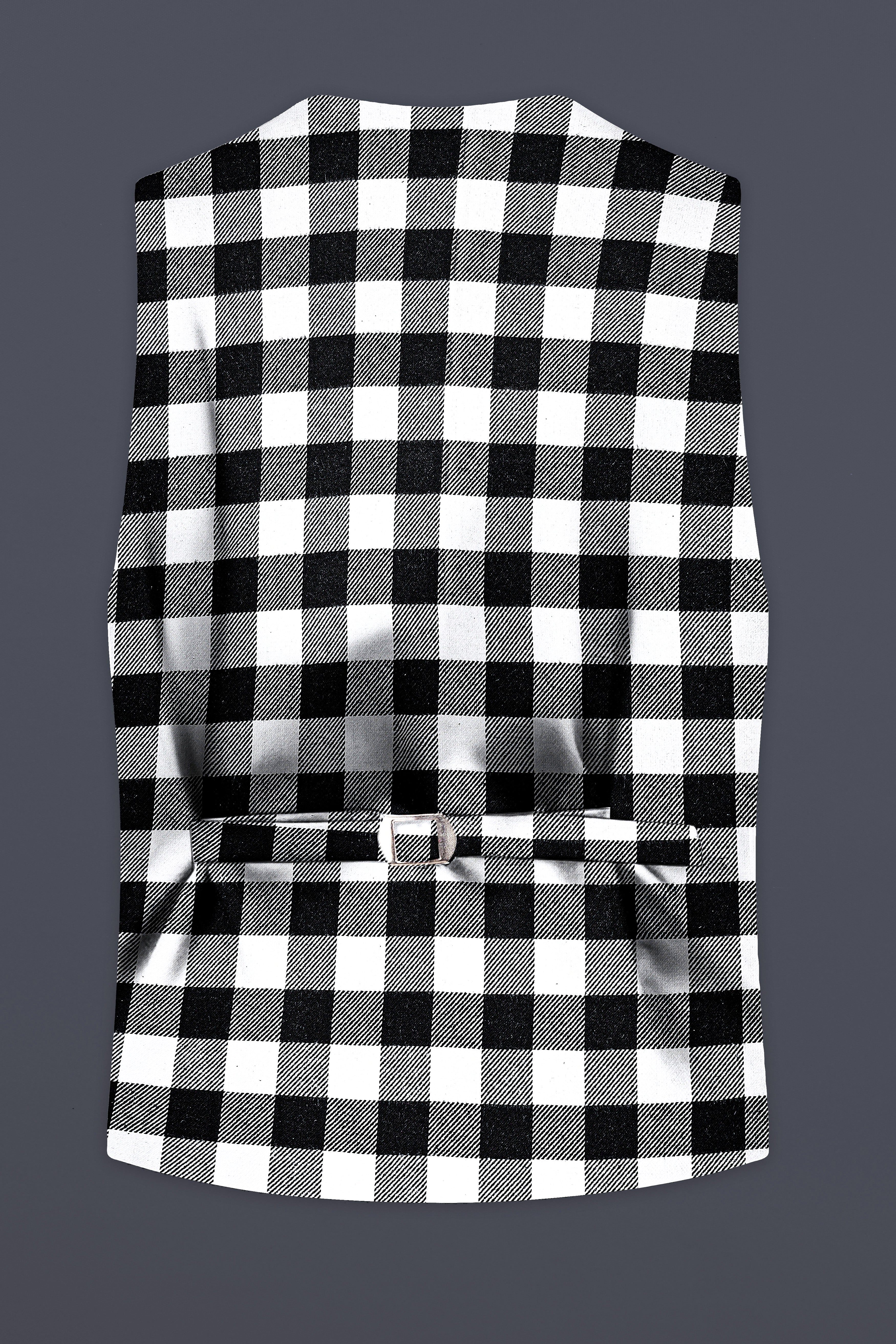 Bright White And Jade Black Checked Flannel Cotton Waistcoat