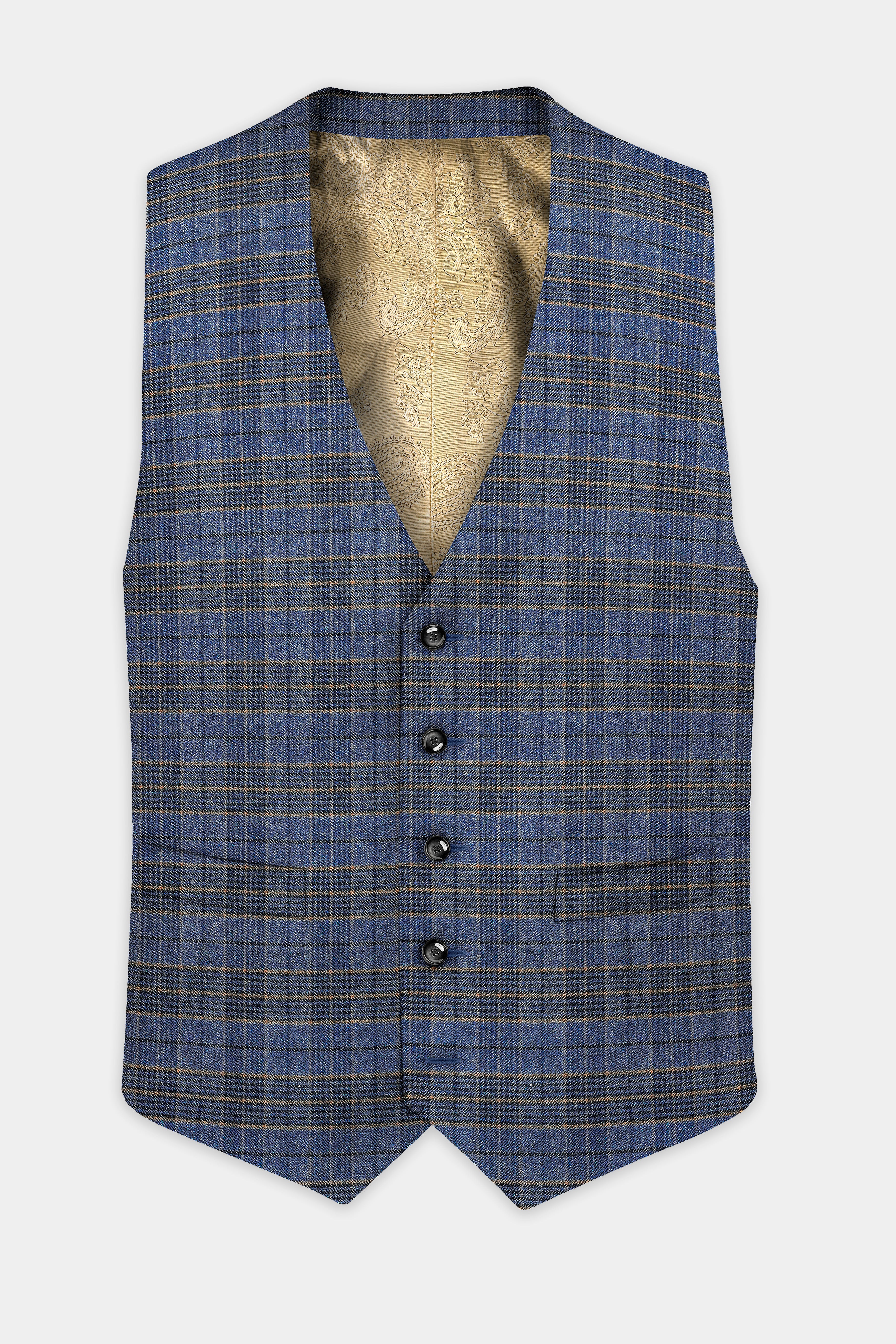 Dianne Blue Plaid Wool Blend Waistcoat