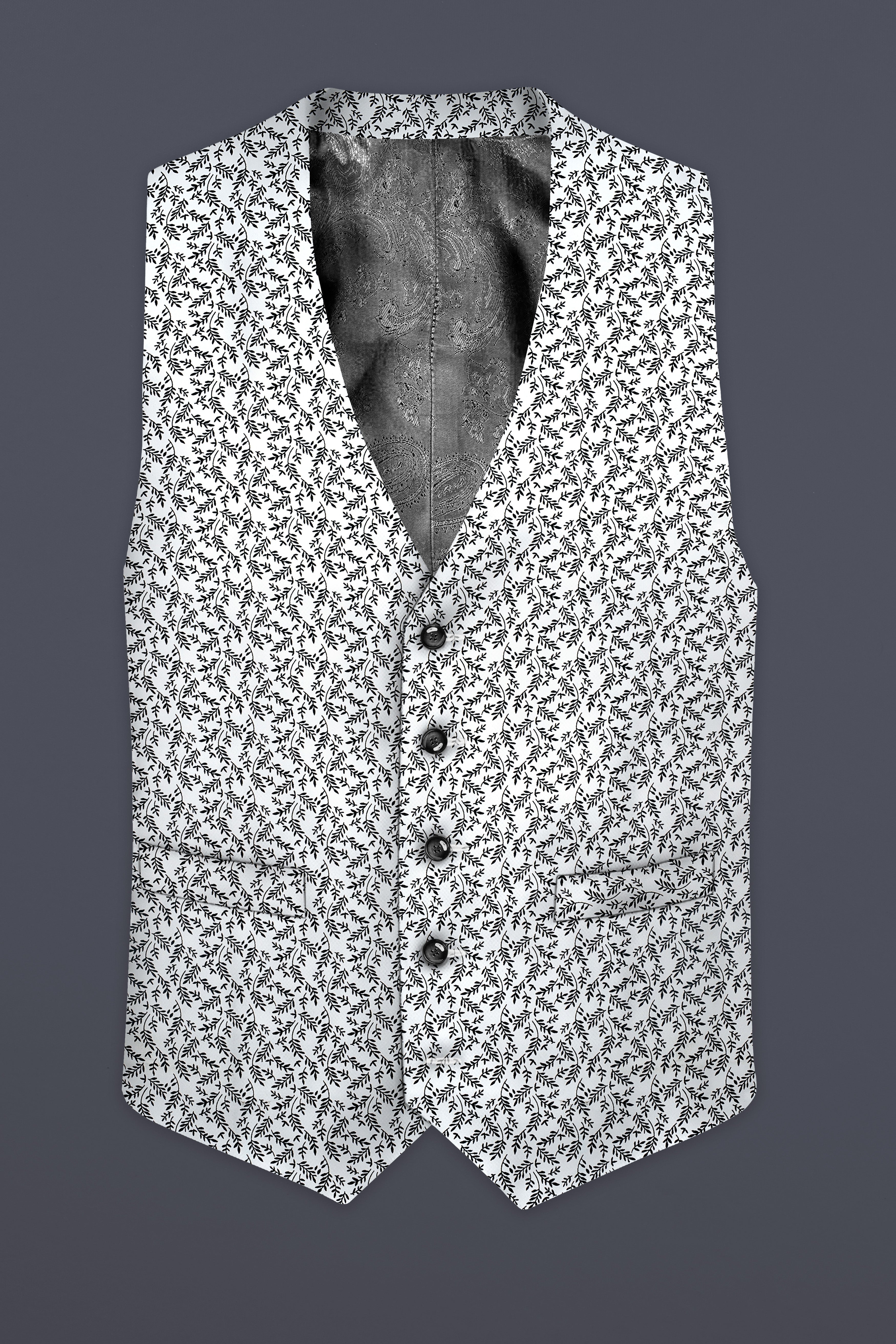 Bright White And jade Black Printed Cotton Waistcoat