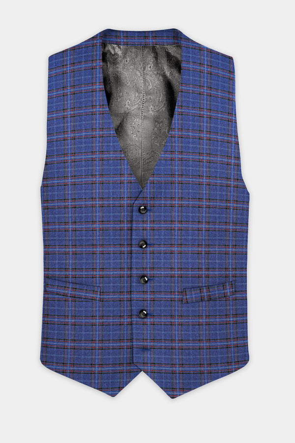 Zodiac Blue Plaid Wool Blend Waistcoat