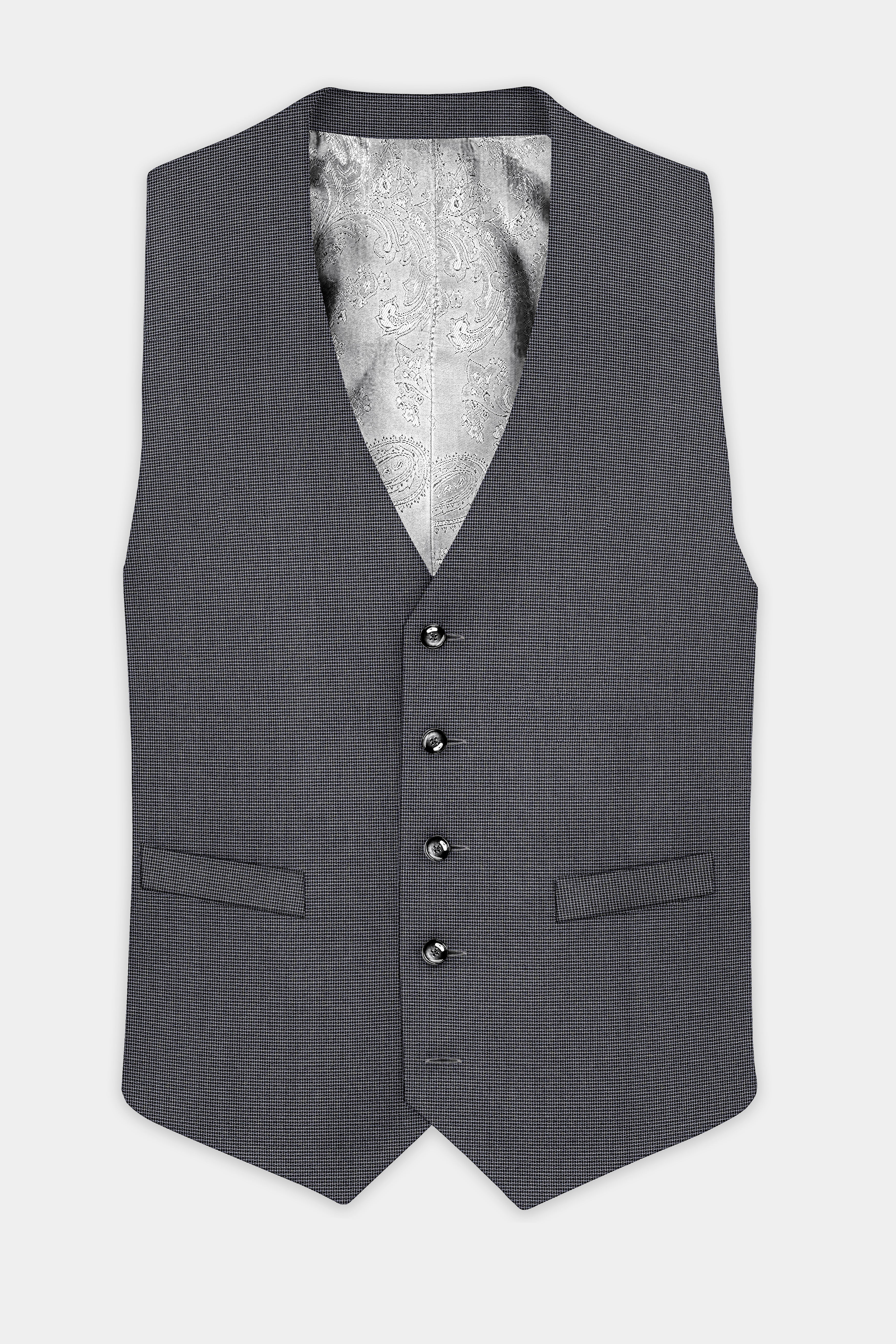 Vampire Gray Textured Wool Blend Waistcoat