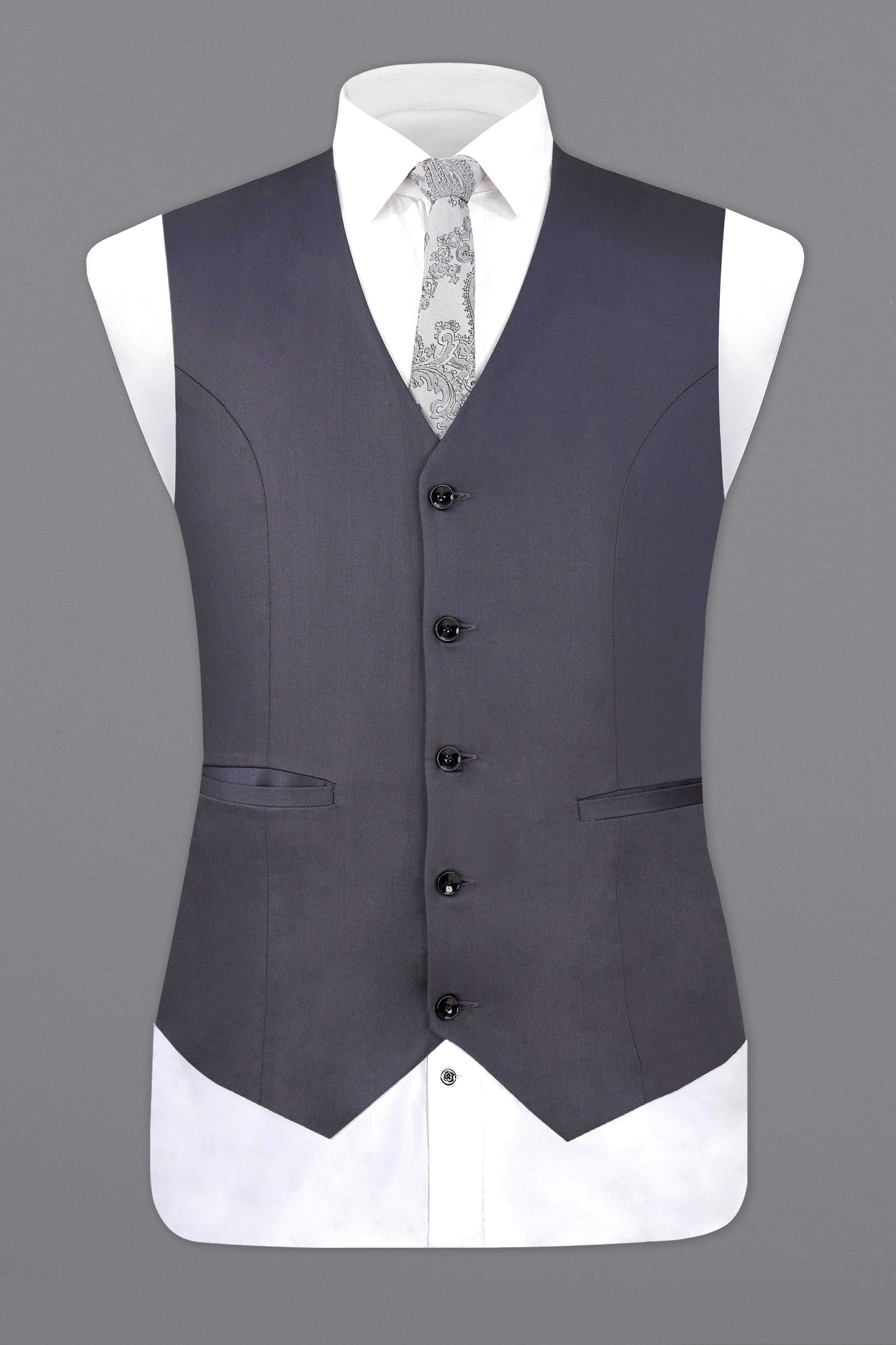 Mid Grey Subtle Sheen Wool Blend Waistcoat