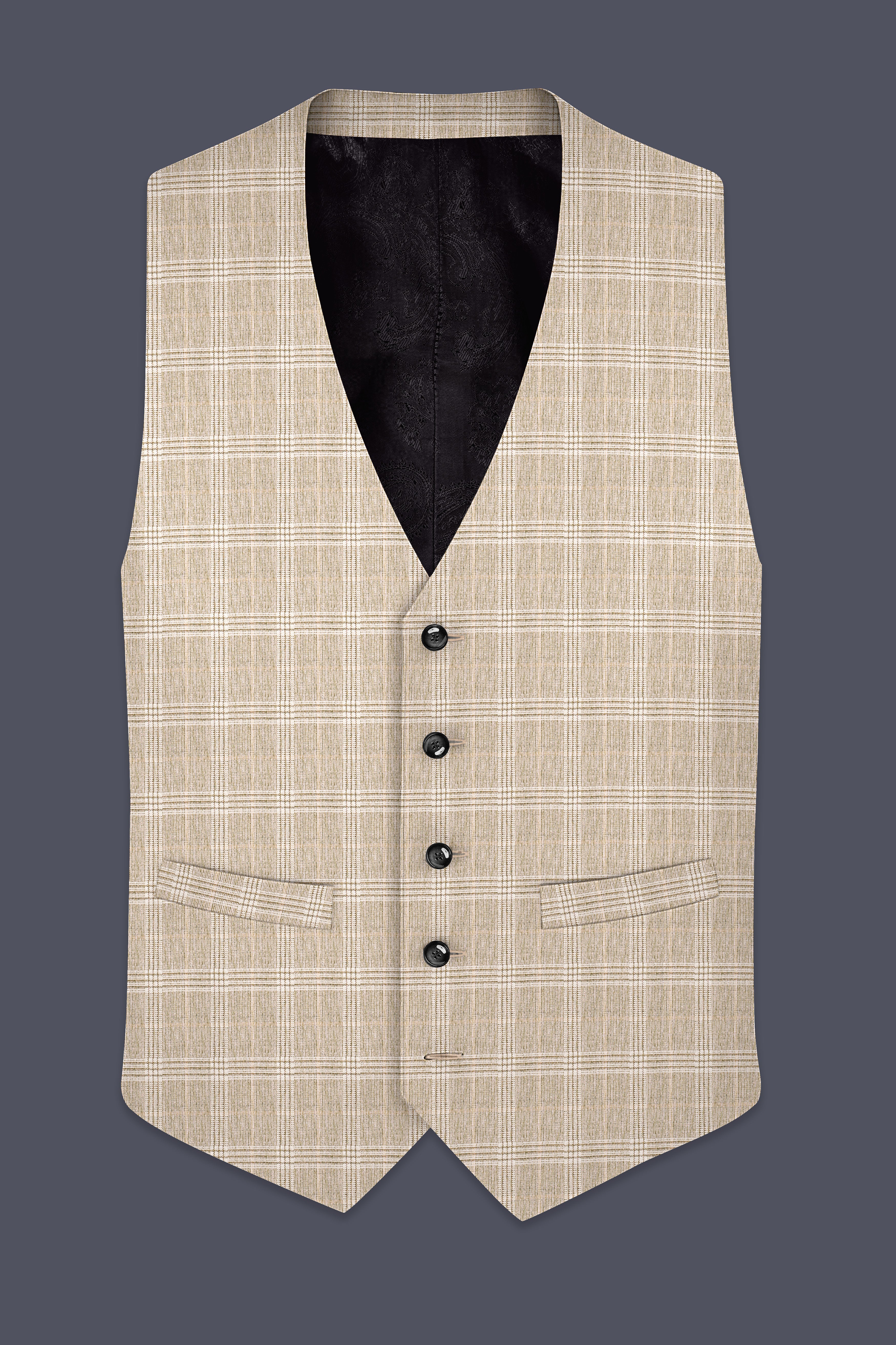 Mongoose Cream Plaid Wool Rich Waistcoat