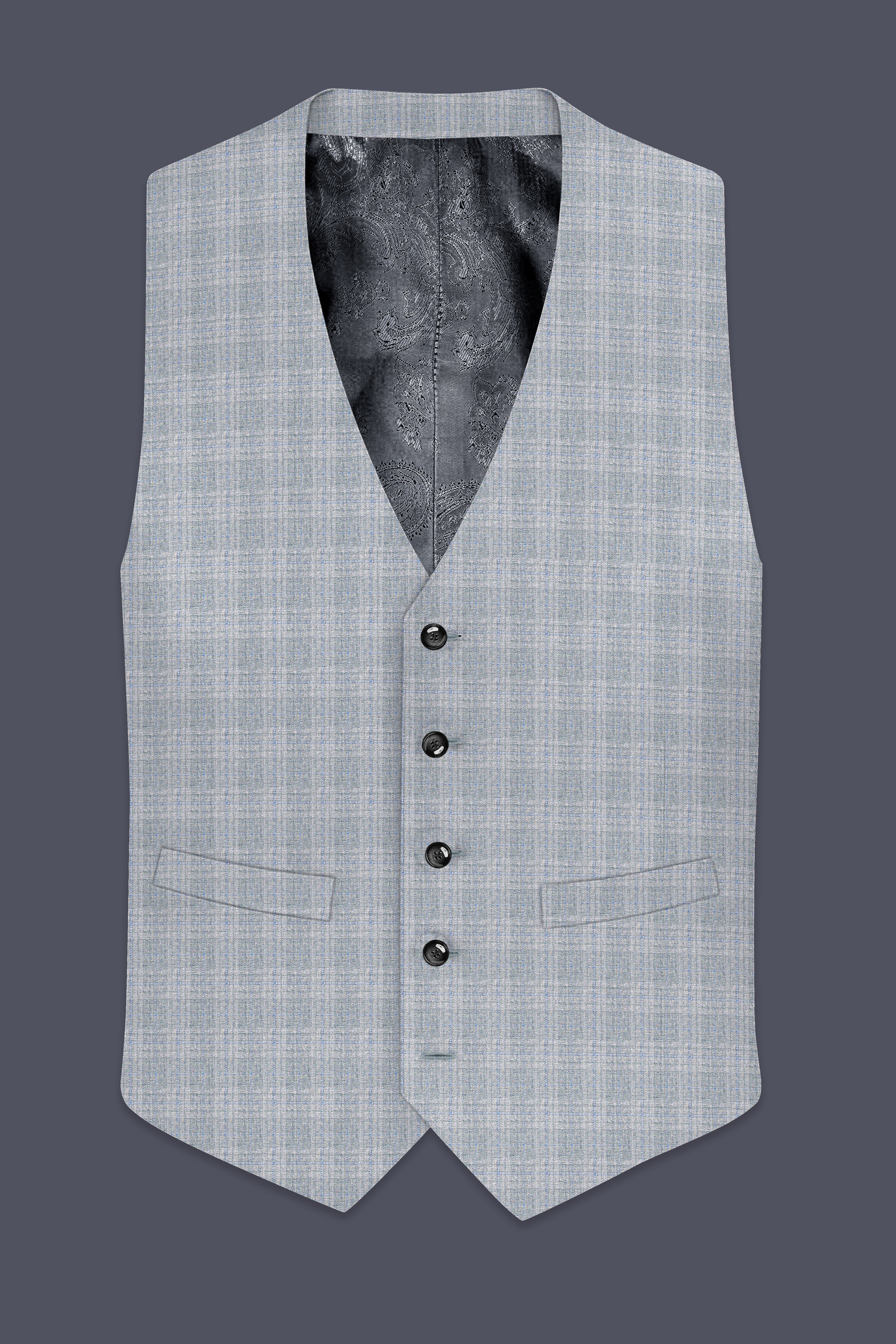 Nobel Grey Subtle Plaid Wool Rich Waistcoat