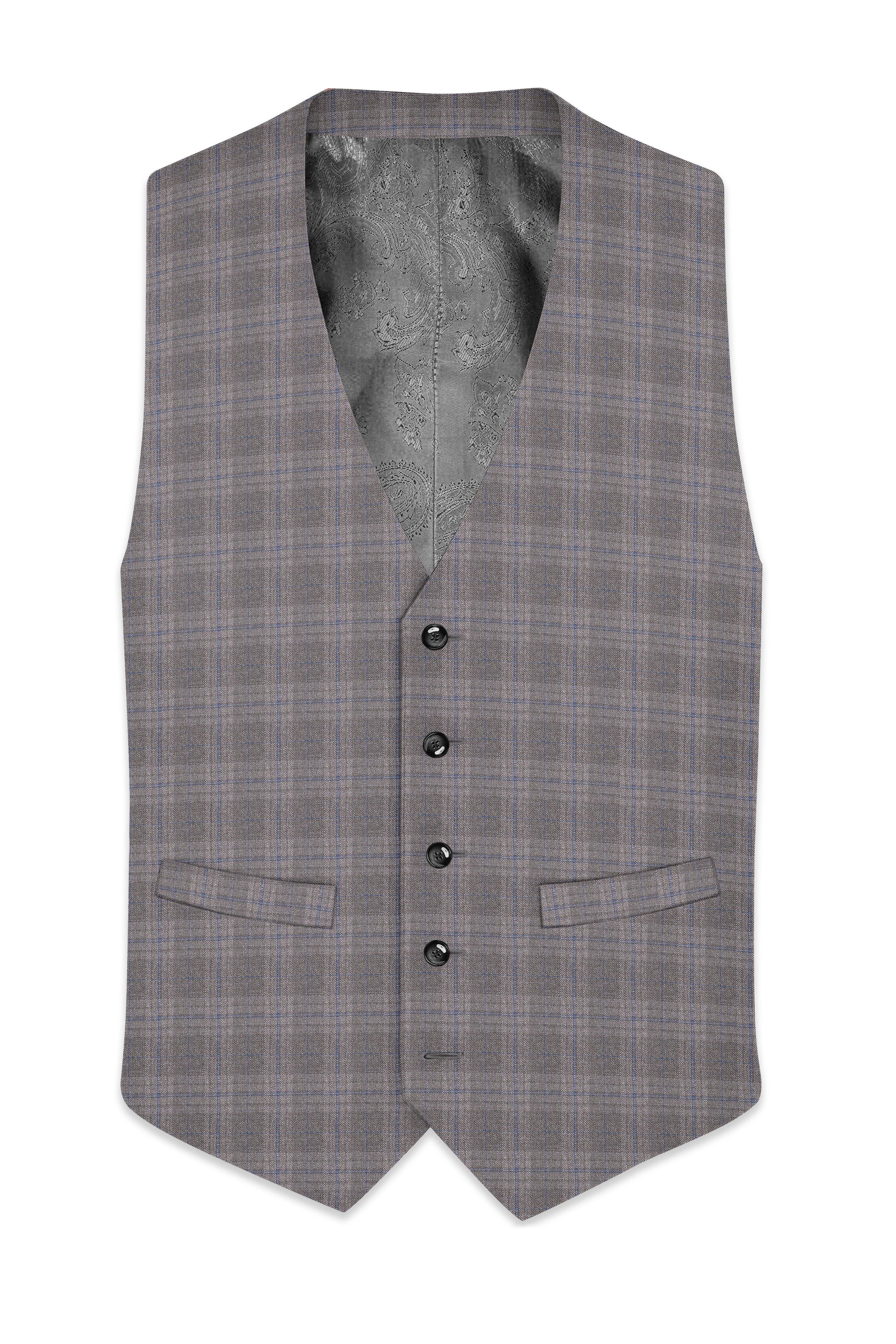 Gravel Grey Subtle Plaid Wool Rich Waistcoat