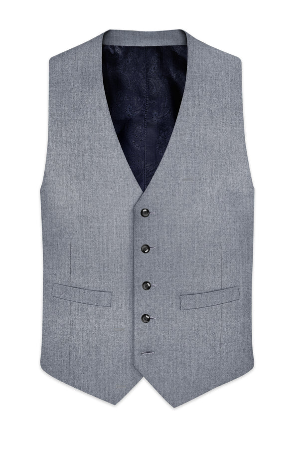 Spun Pearl Grey Herringbone Premium Cotton Waistcoat