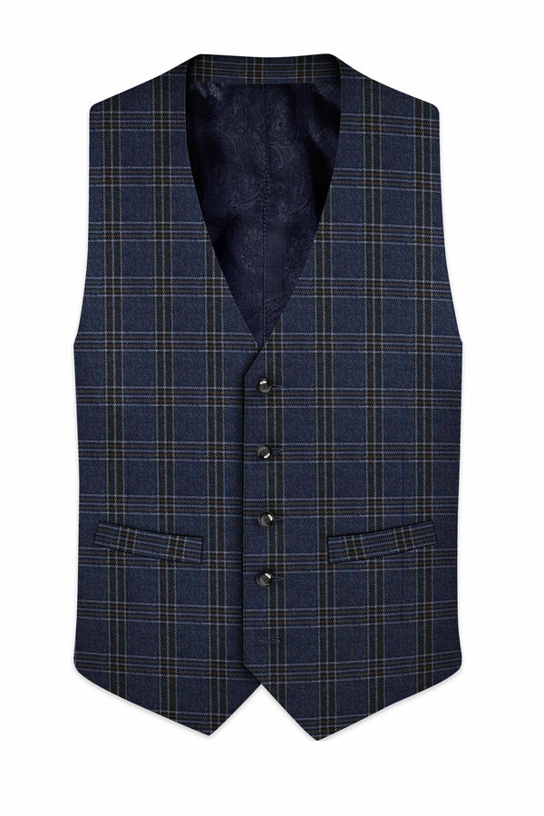 Licorice Blue Plaid heavyweight tweed Wool Rich Waistcoat