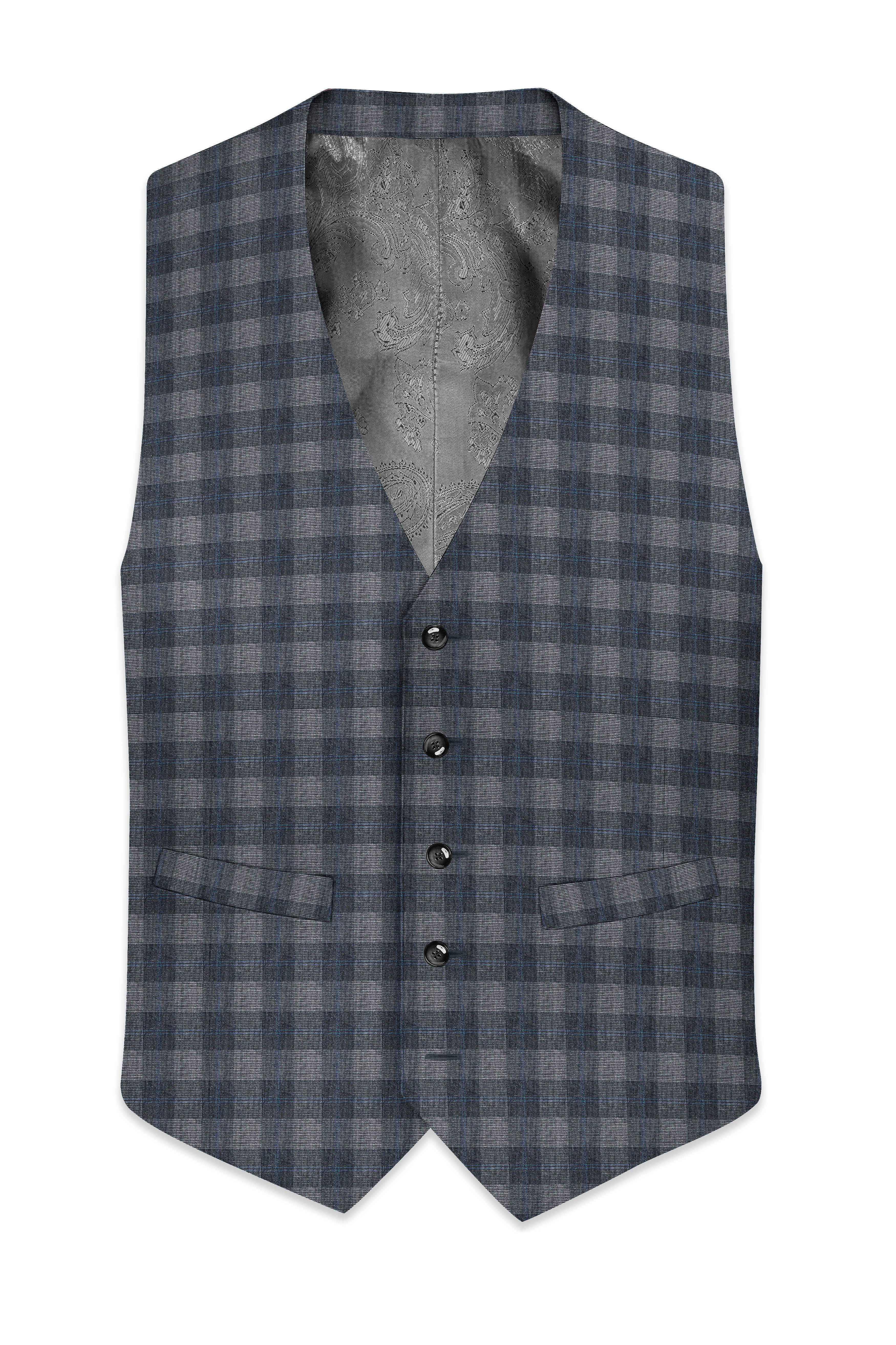 Nobel and Chicago Grey Plaid Wool Rich Waistcoat