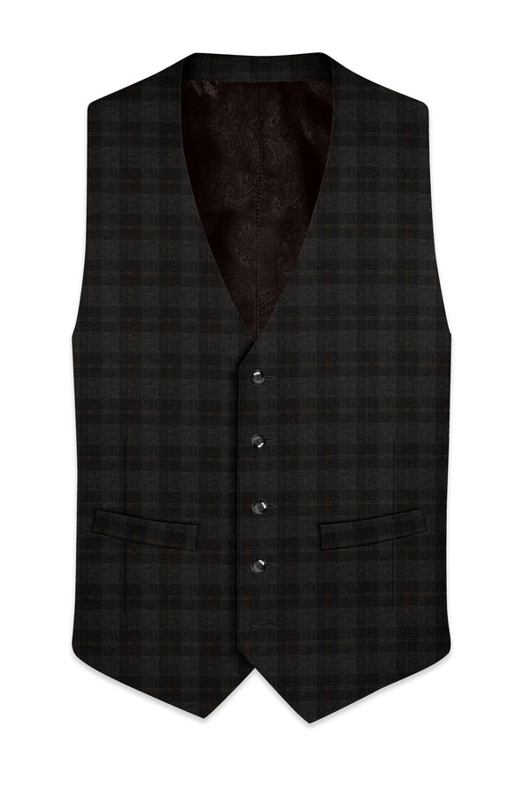 Thunder and Spice Brown Plaid Wool Rich Waistcoat