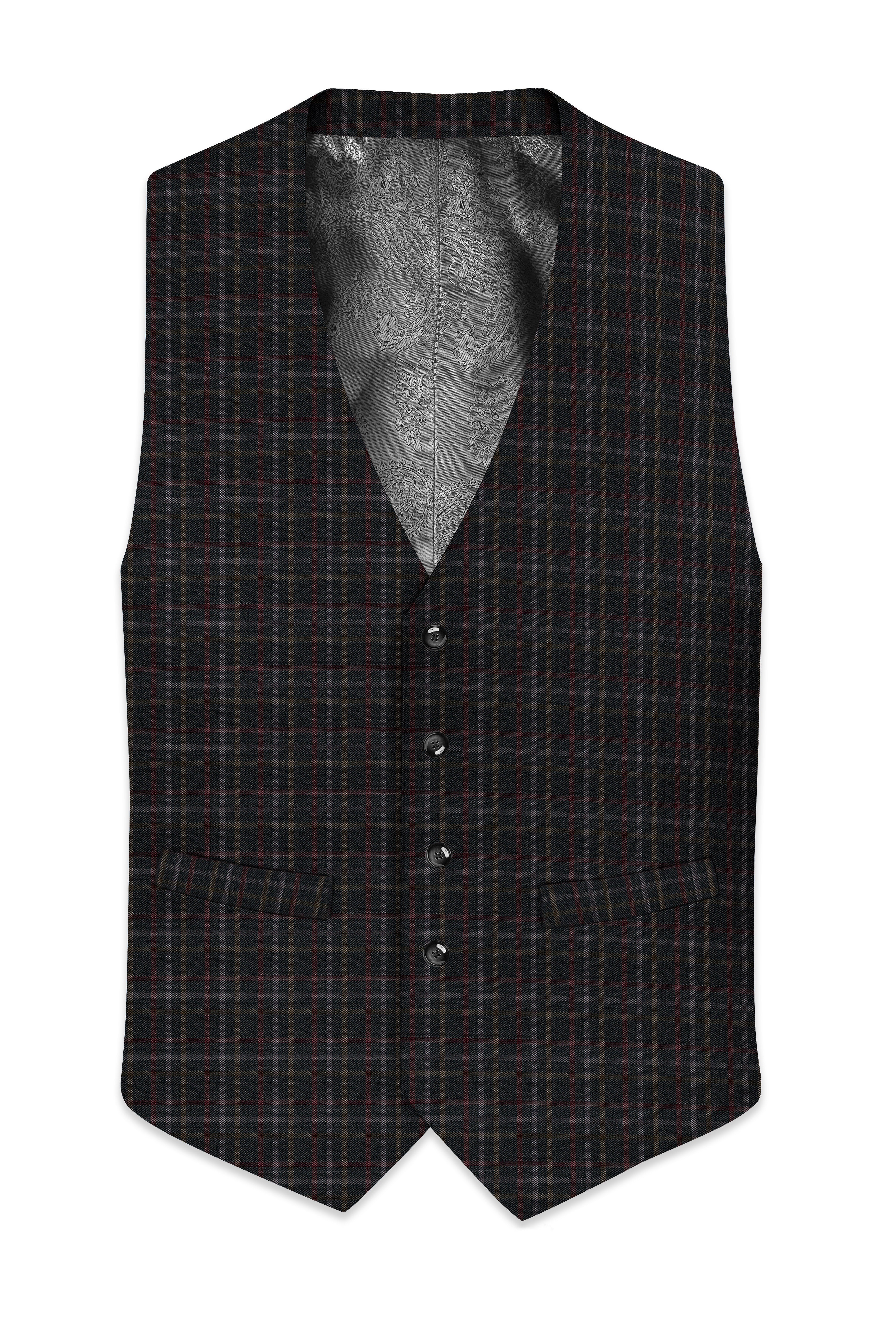 Zeus Black Plaid Wool Rich Waistcoat