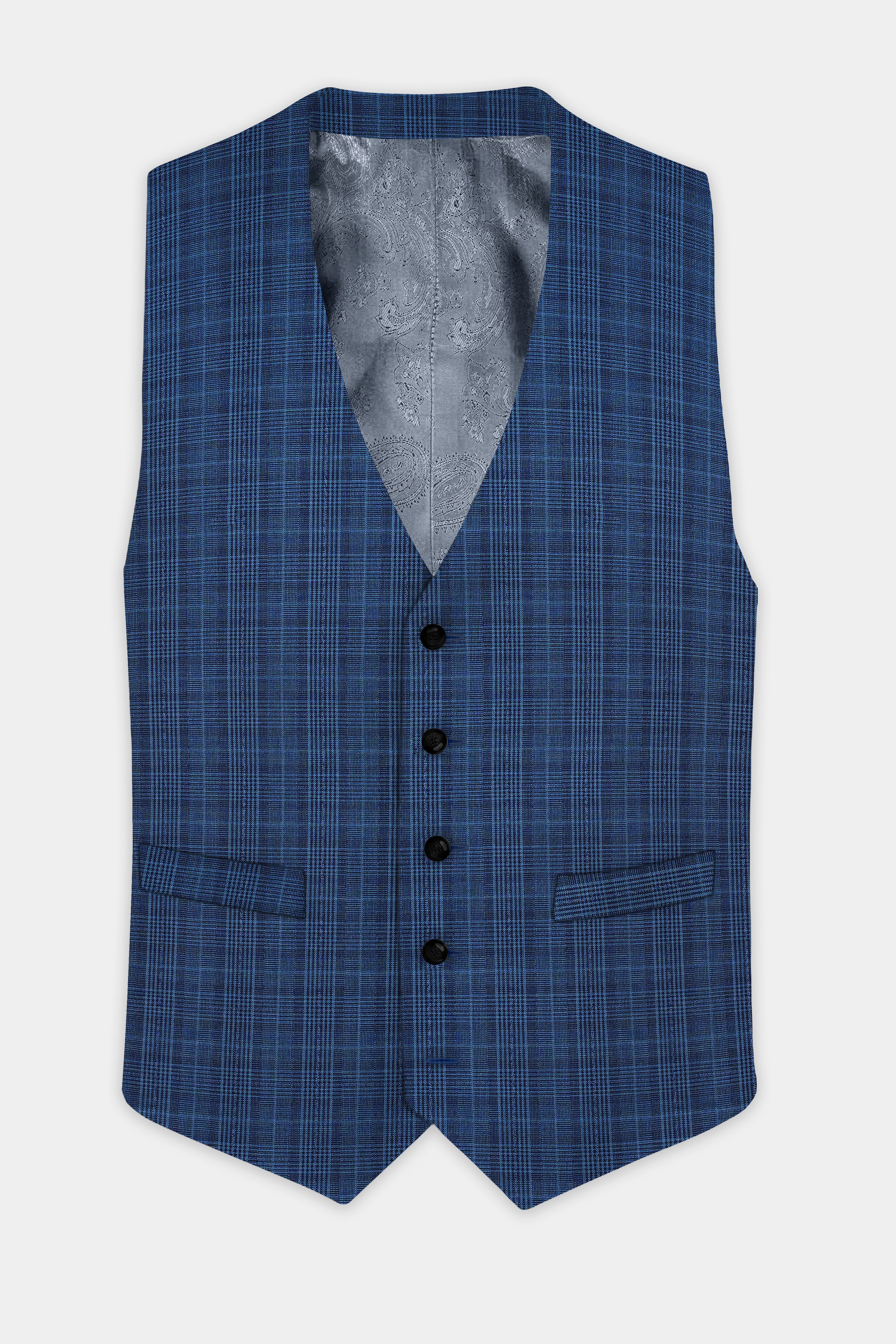 Mid blue Plaid Waistcoat