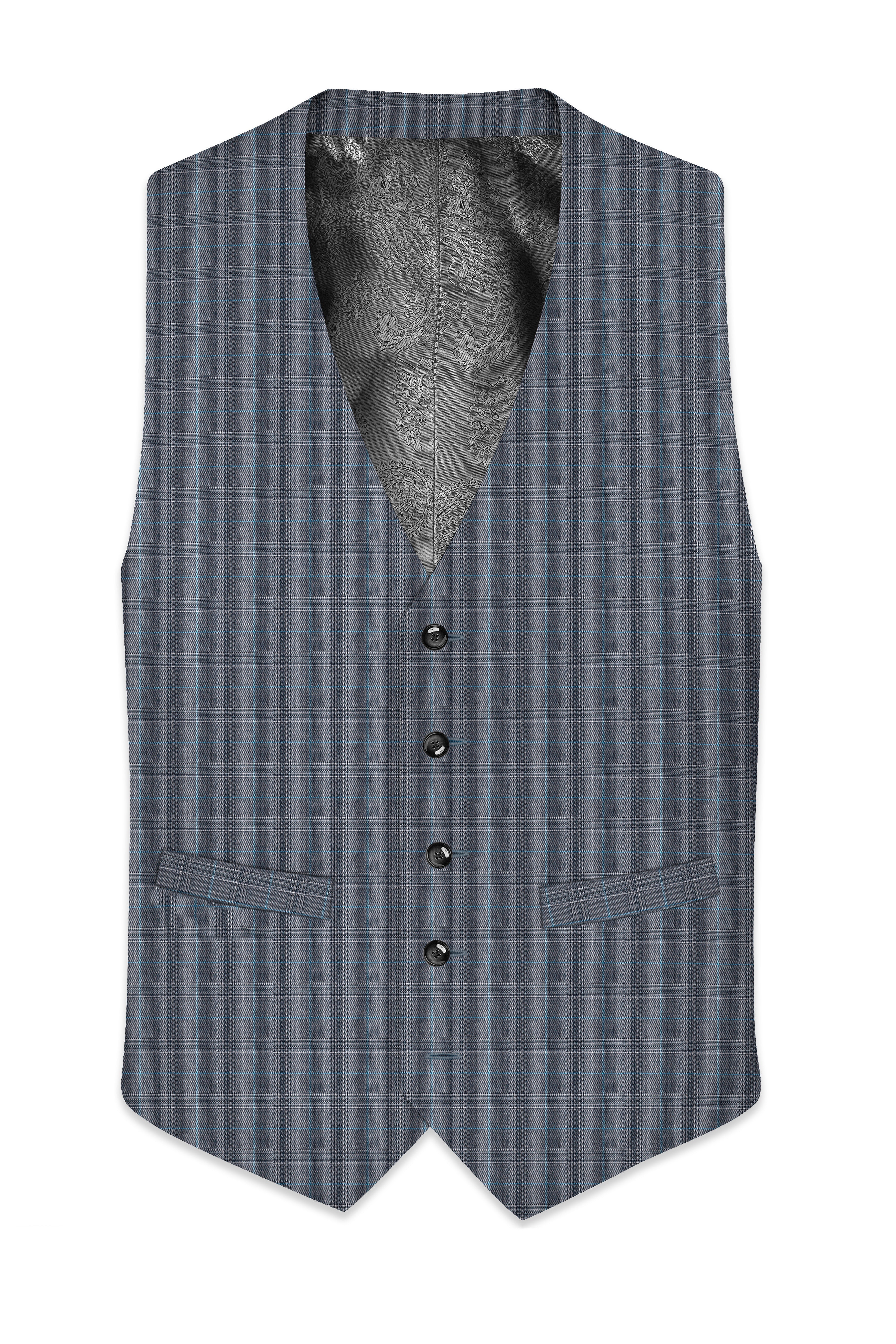 Mobster Grey Windowpane Premium Cotton Waistcoat