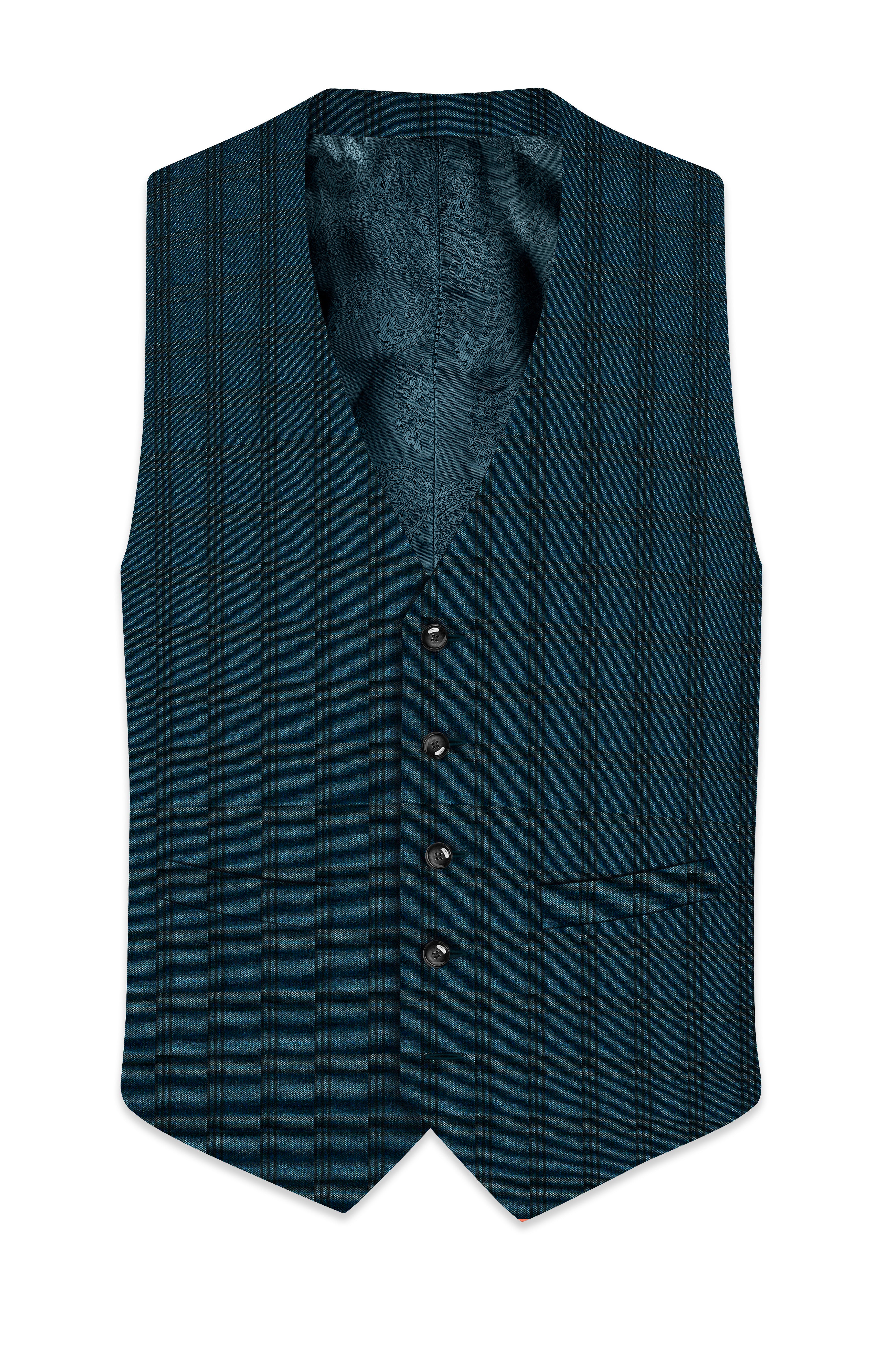 Sapphire Blue With Black Plaid Waistcoat