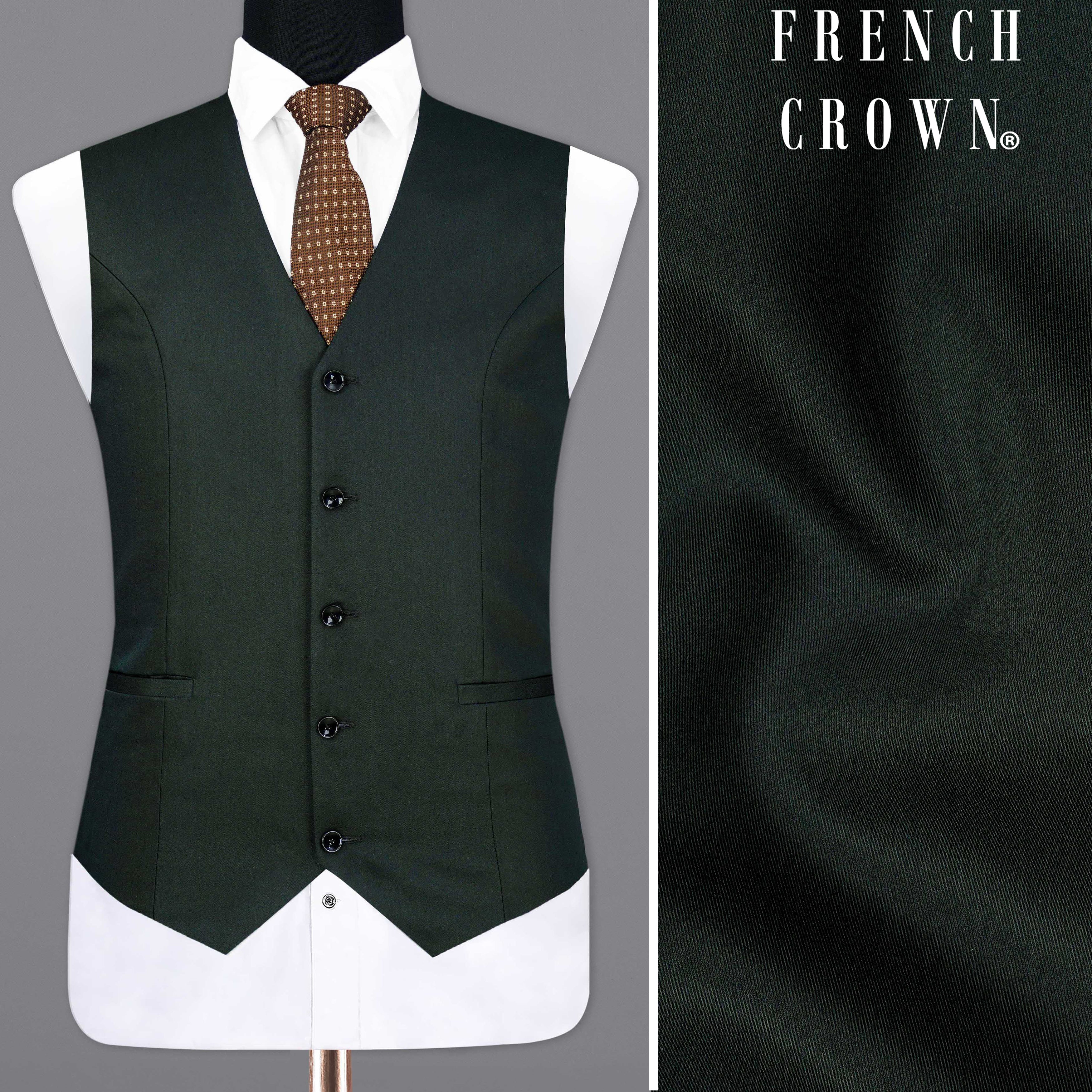 Zeus Dark Green Textured Premium Terry Rayon Waistcoats For Men