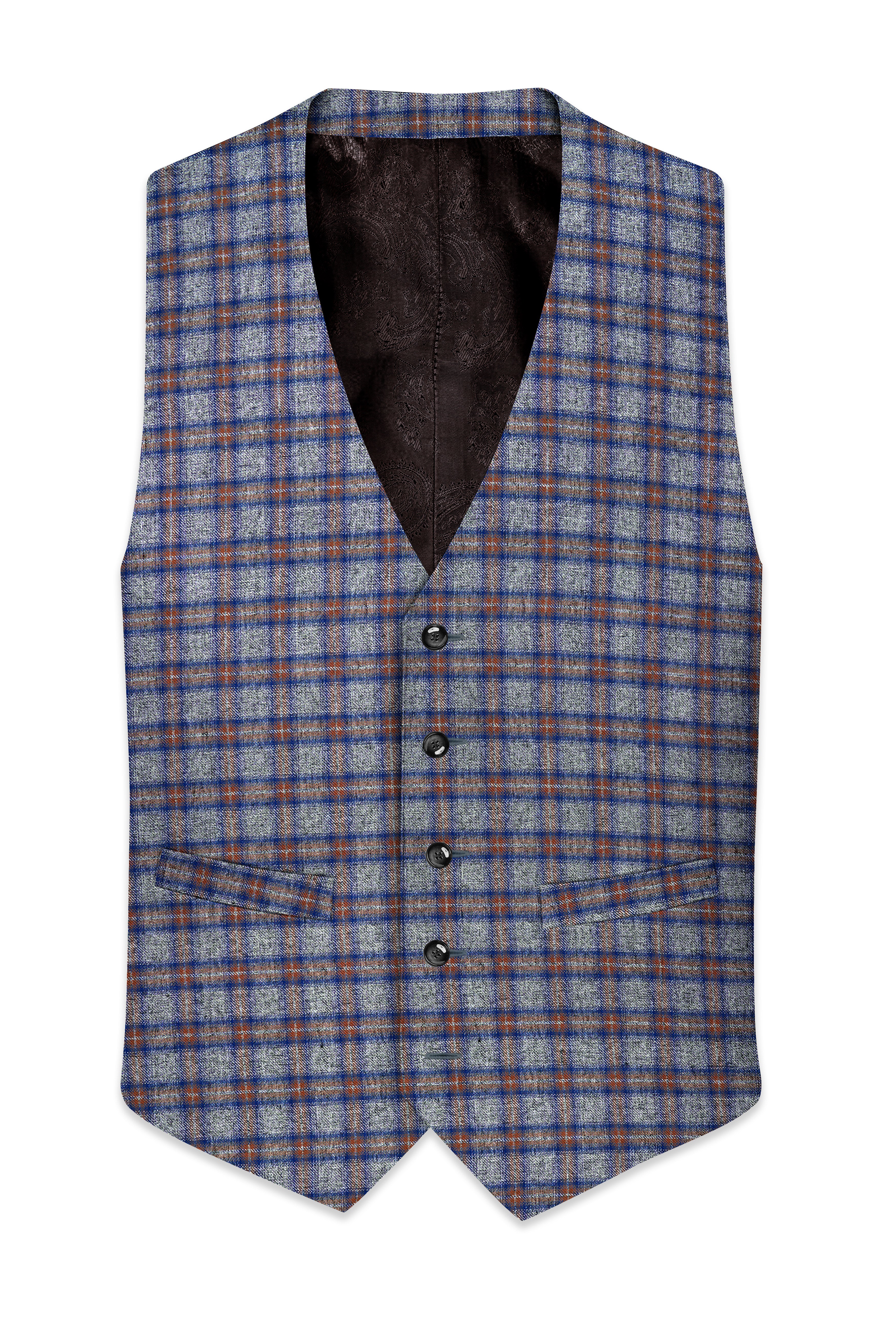Fuscous Gray Checkered Waistcoat