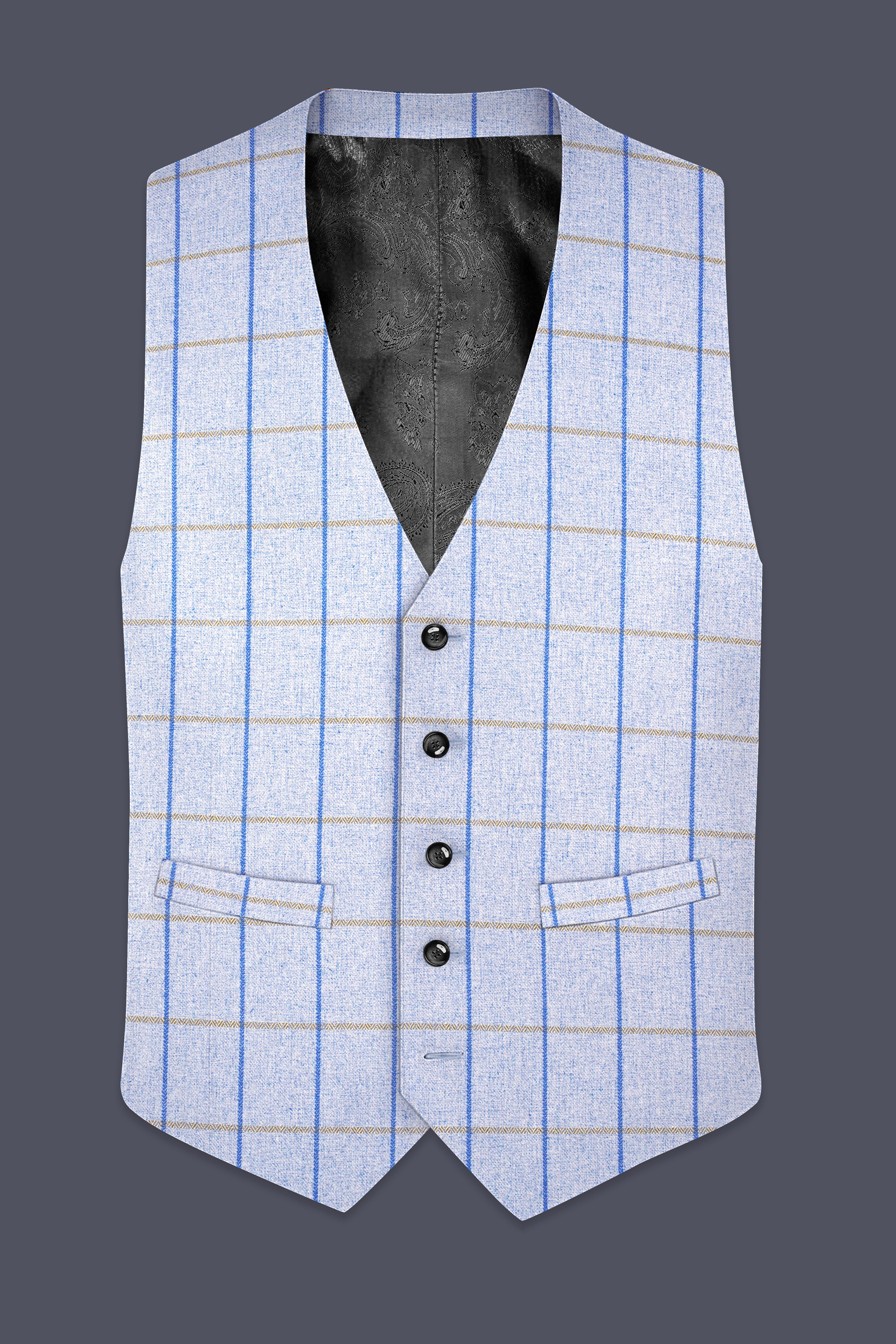 Mobster Blue Checkered Designer Waistcoat