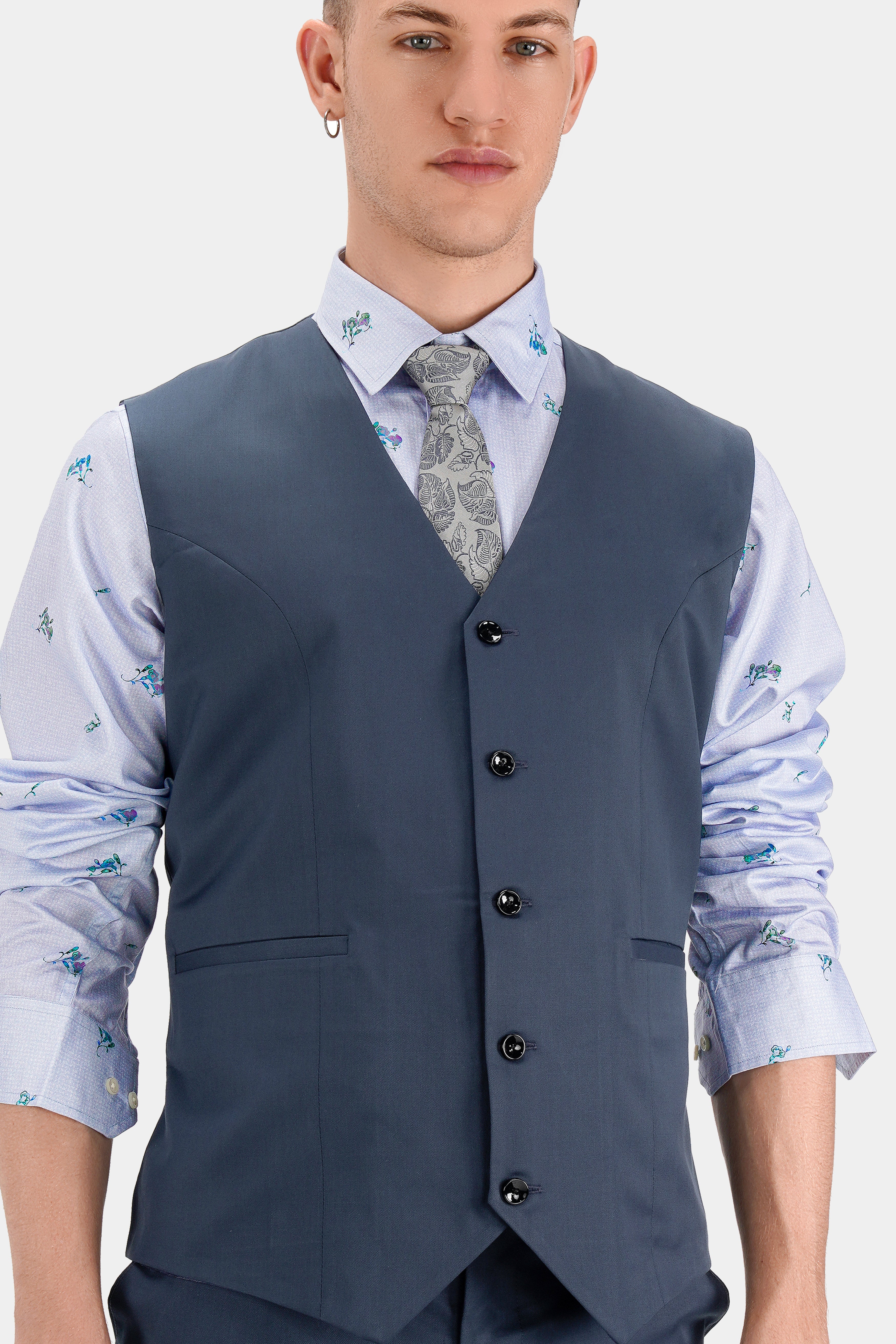 Dark Slate Blue Wool Rich Waistcoat