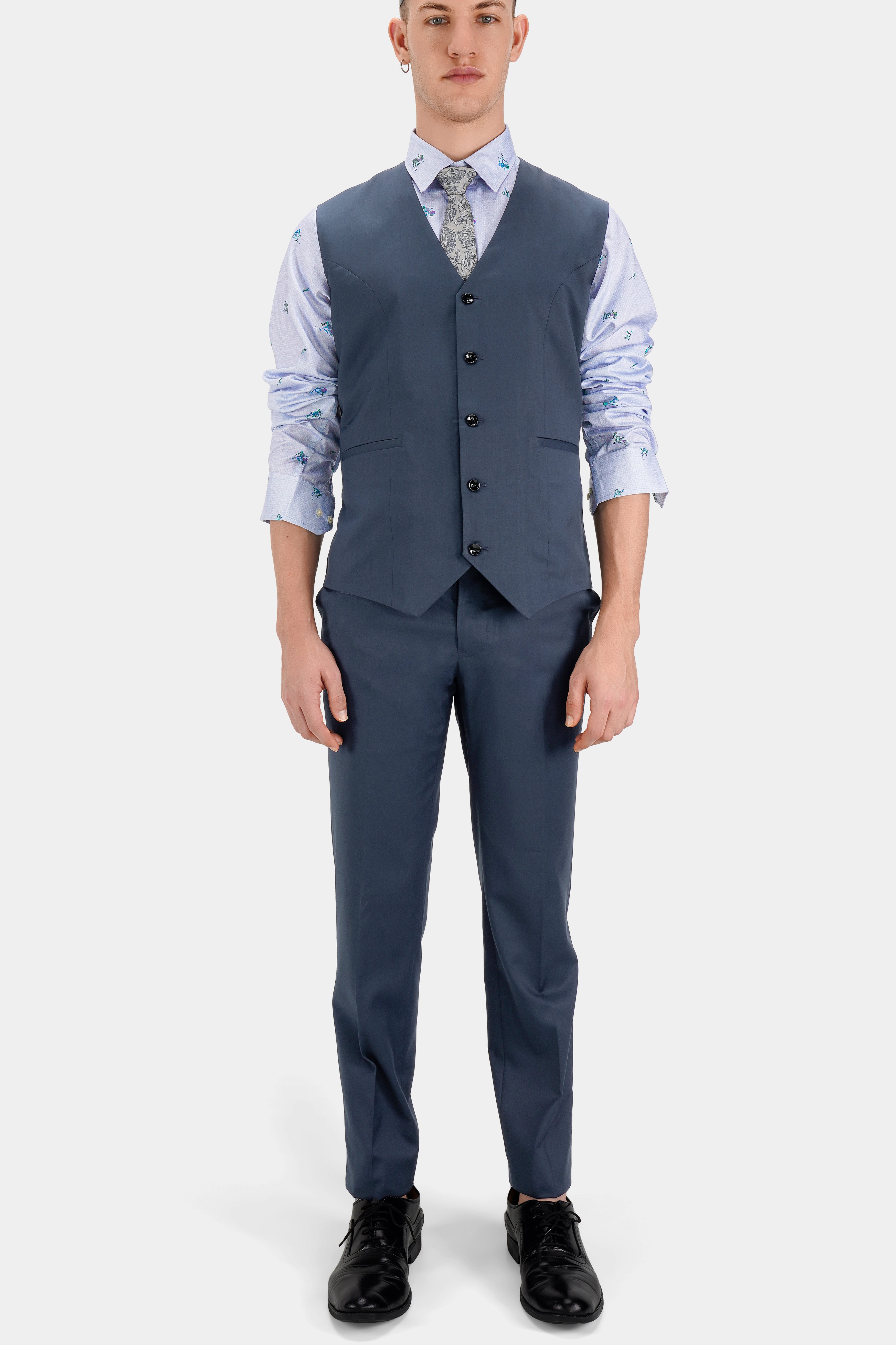 Dark Slate Blue Wool Rich Waistcoat