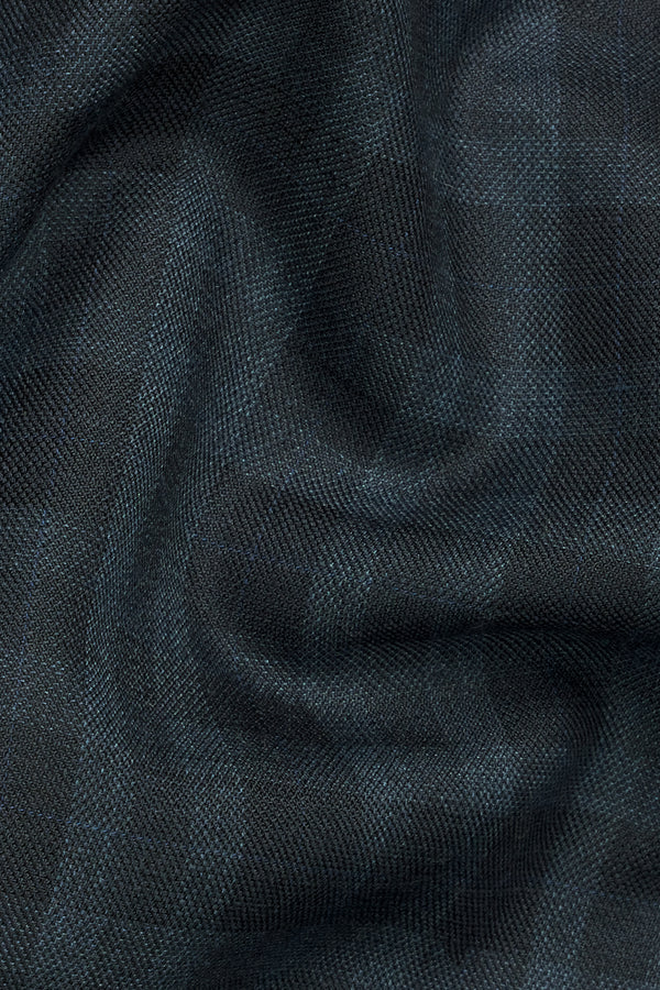 Baltic Sea Blue with Tuna Navy Blue Checkered Wool Rich Waistcoat