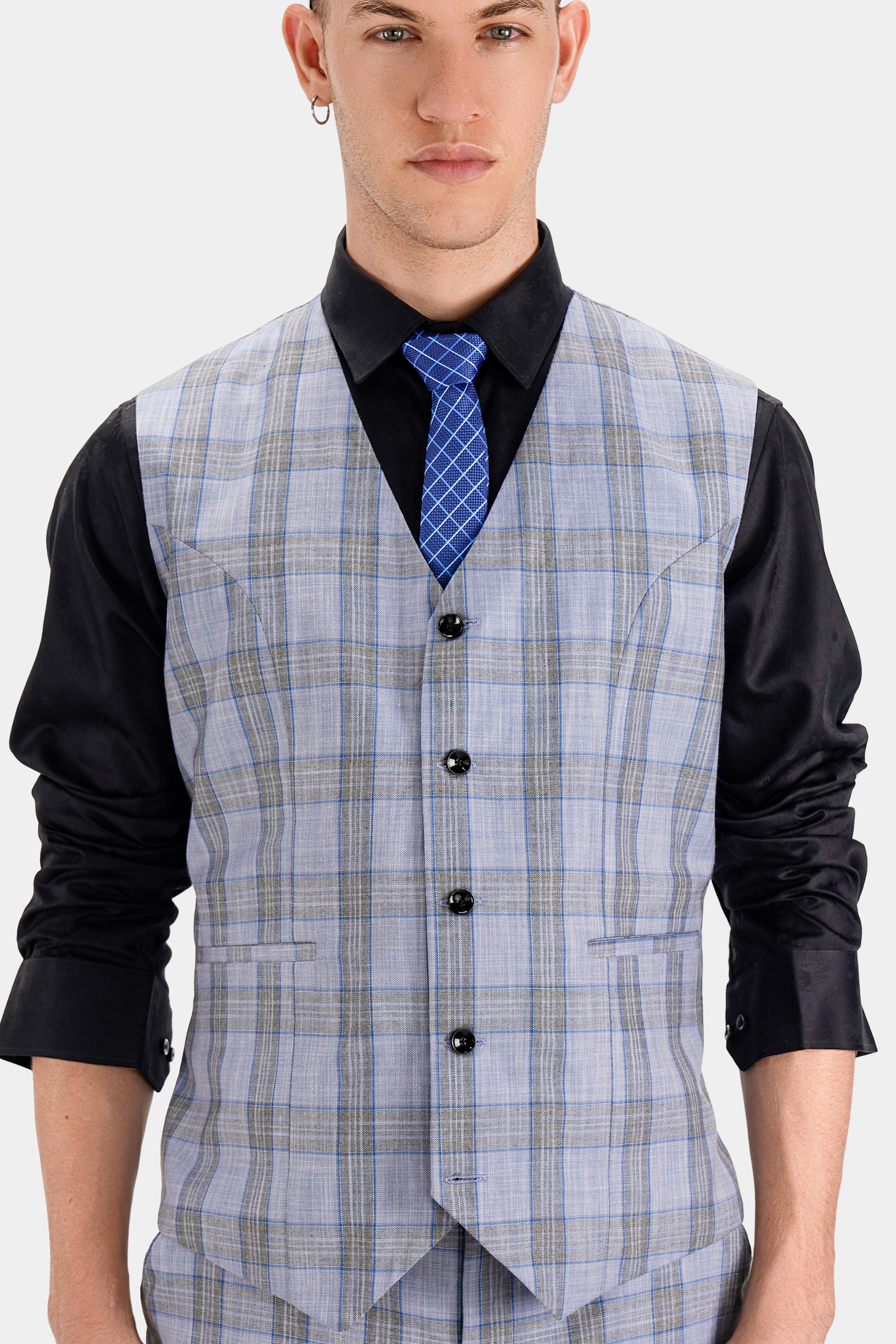 Slate Gray with Tapa Brown Plaid Wool Rich Waistcoat V2743-36, V2743-38, V2743-40, V2743-42, V2743-44, V2743-46, V2743-48, V2743-50, V2743-52, V2743-54, V2743-56, V2743-58, V2743-60
